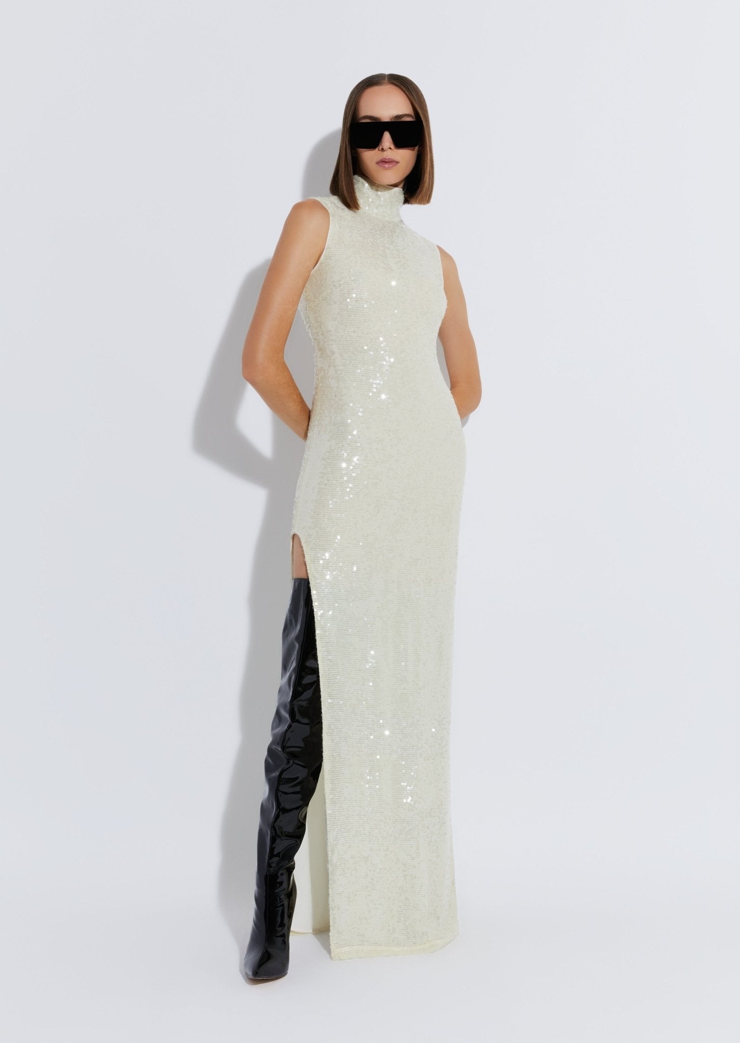 Sequin High Neck Sleeveless Gown - 2