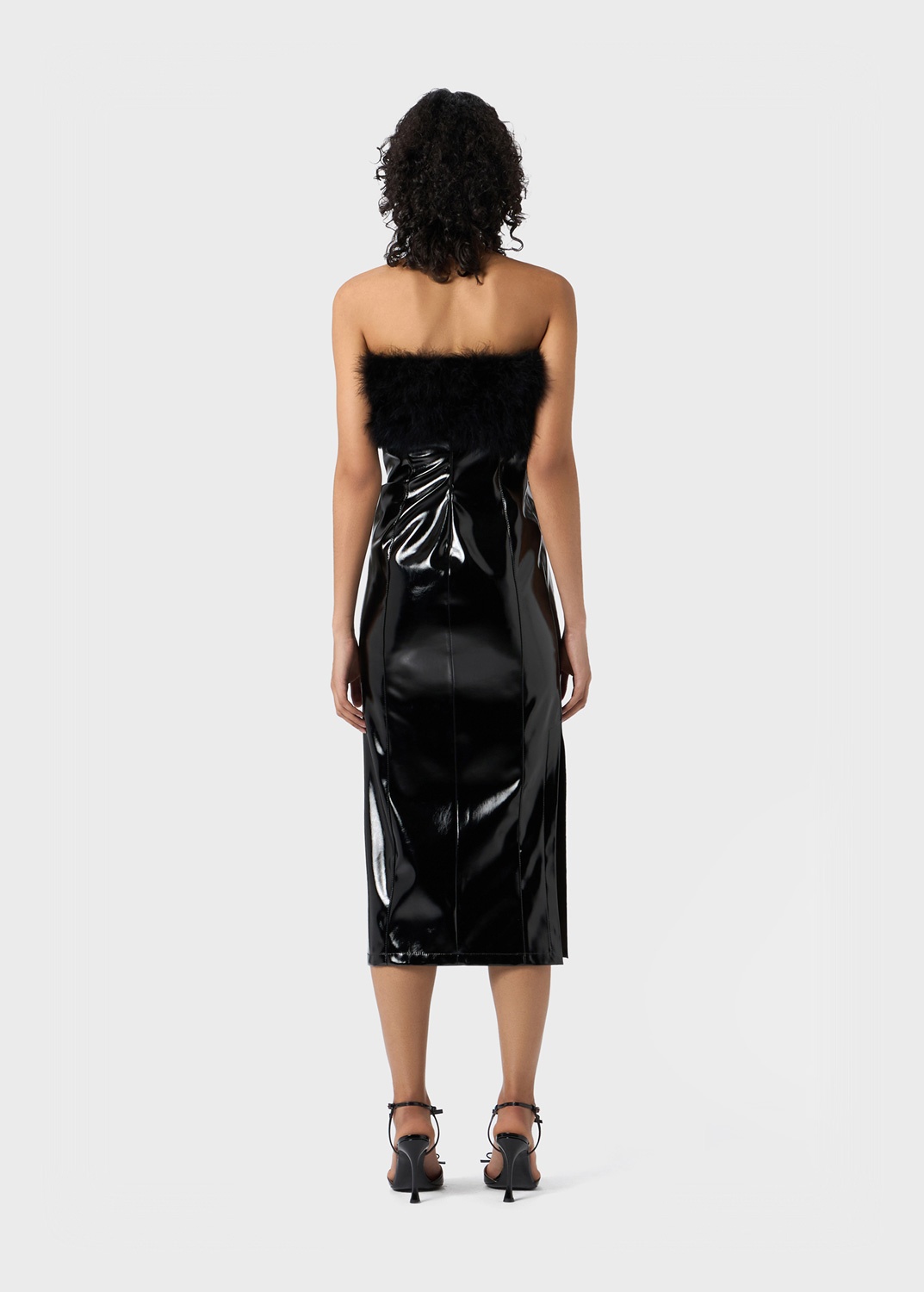 PATENT MIDI DRESS WITH MARABOU FEATHERS - 4