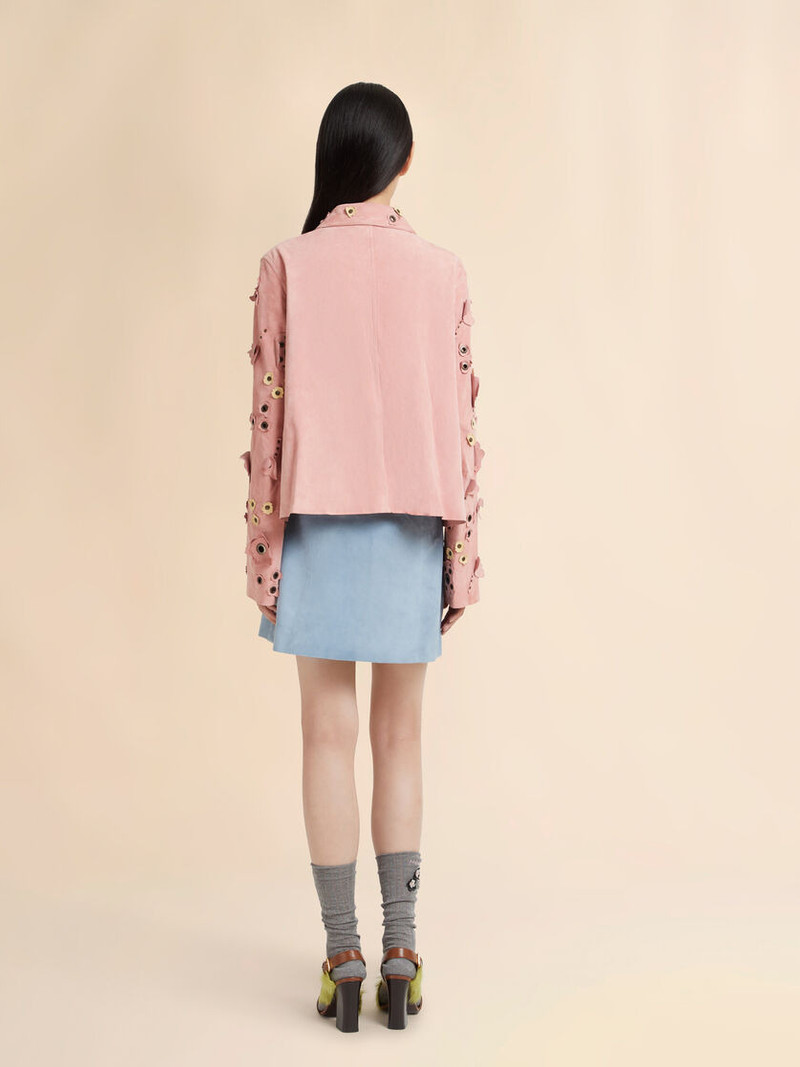 PINK SUEDE JACKET WITH FLOWER APPLIQUÉS 3