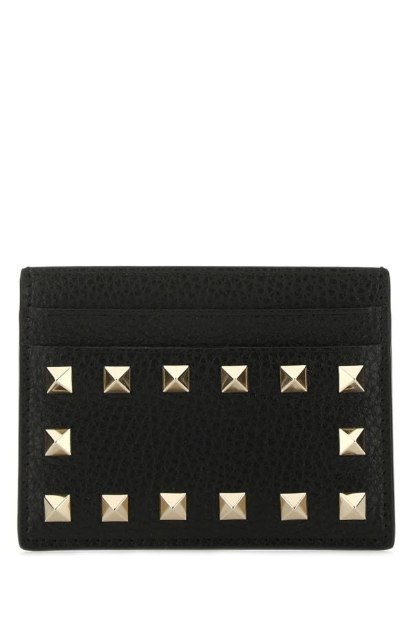 Black leather Rockstud card holder - 1