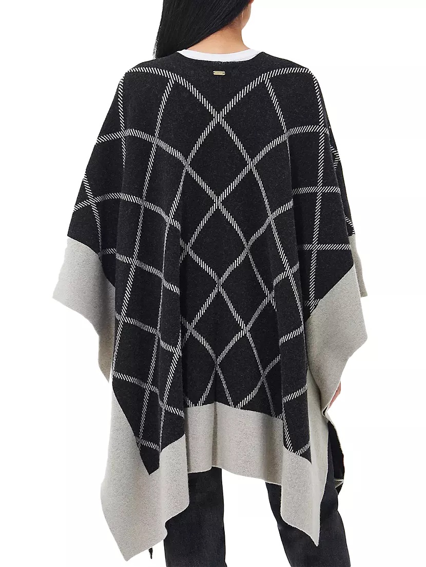 Cosmia Windowpane Check Wool-Blend Cape - 5