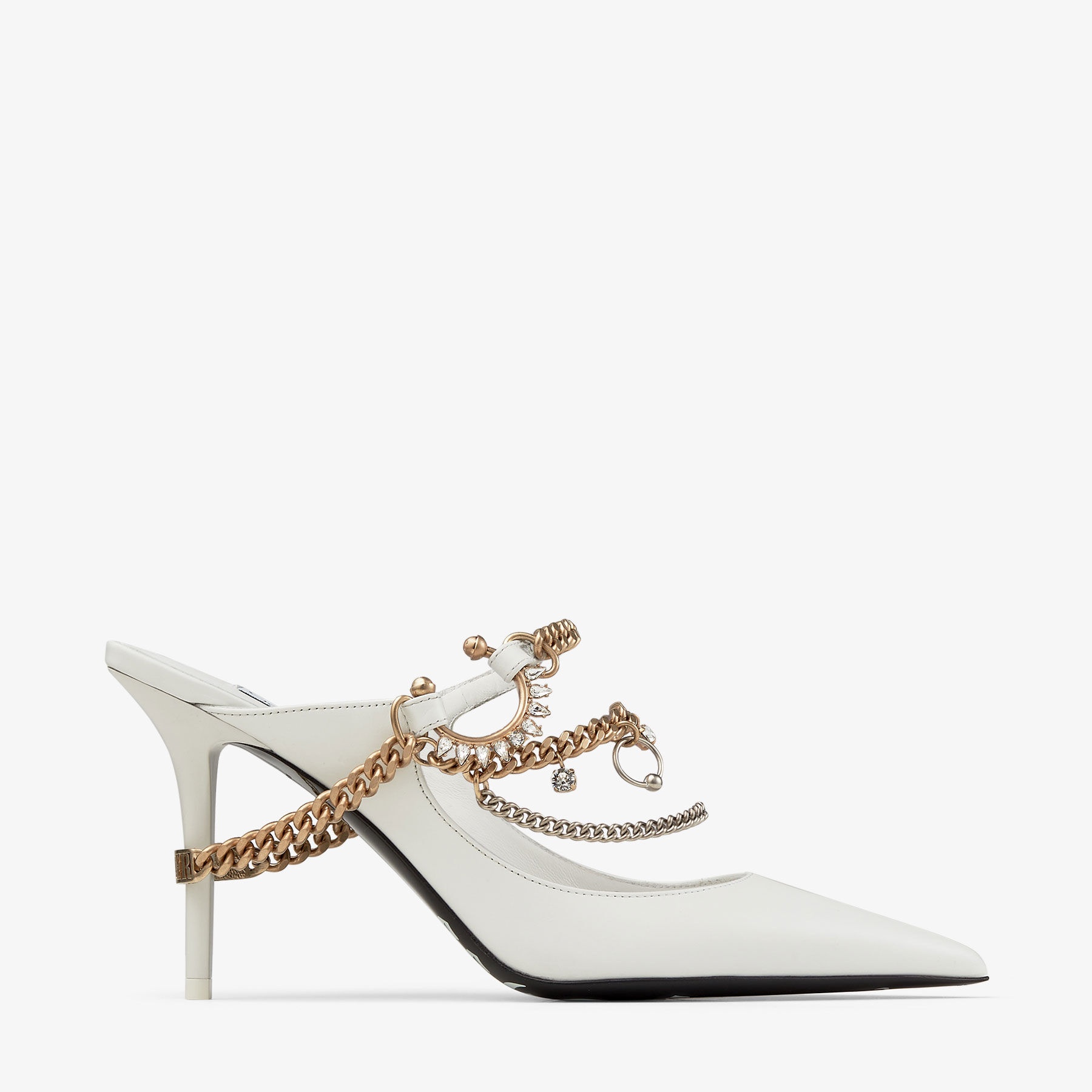 Jimmy Choo / Jean Paul Gaultier Bing 90
Optical White Calf Leather Mules with Jewellery - 1