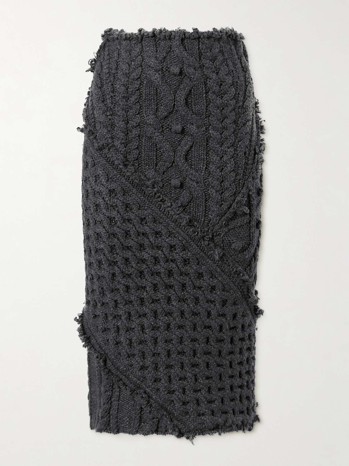 Frayed cable-knit wool-blend midi skirt - 1