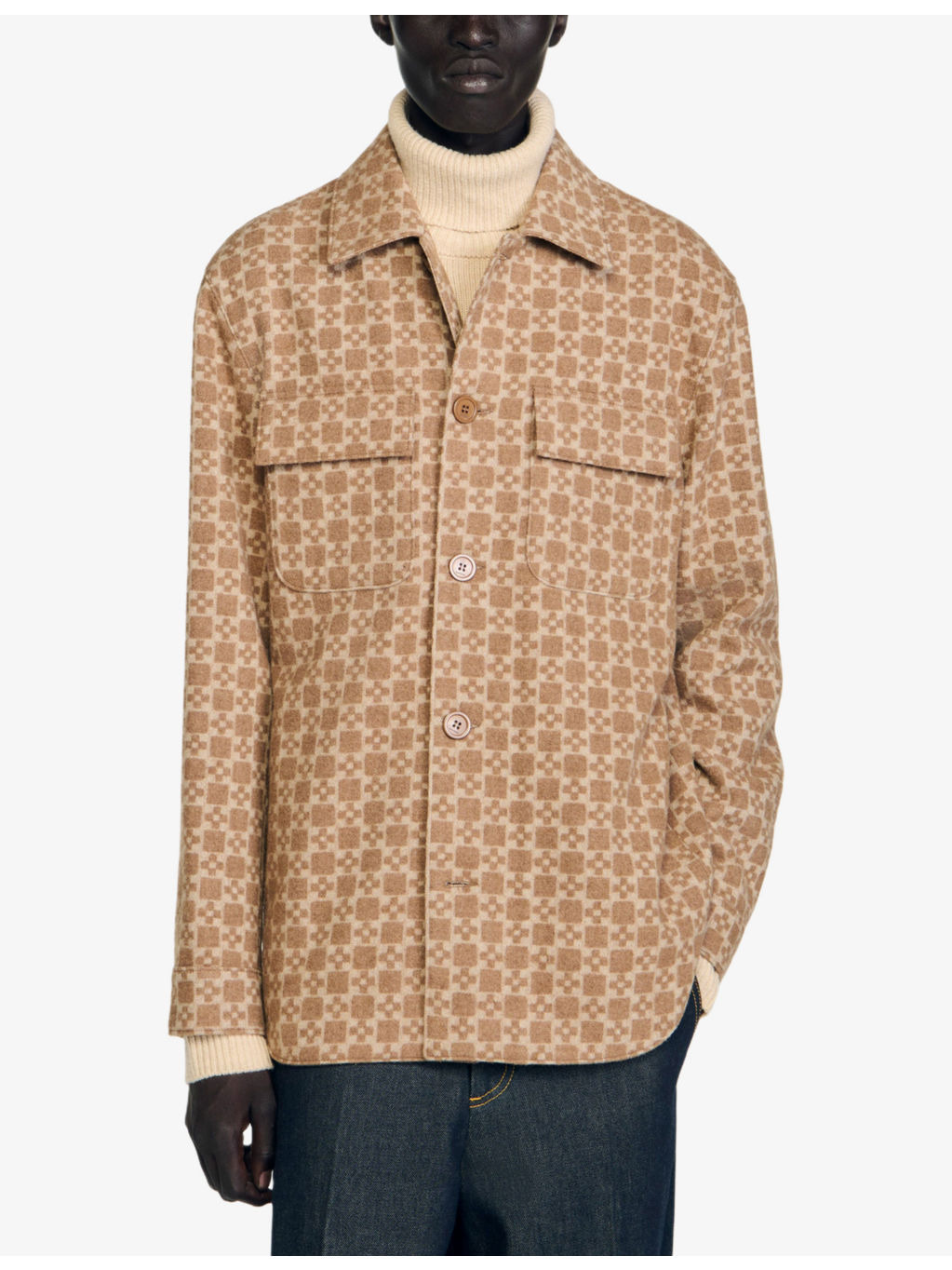 Square-Cross Jacquard Stretch Wool-Blend Overshirt - 3