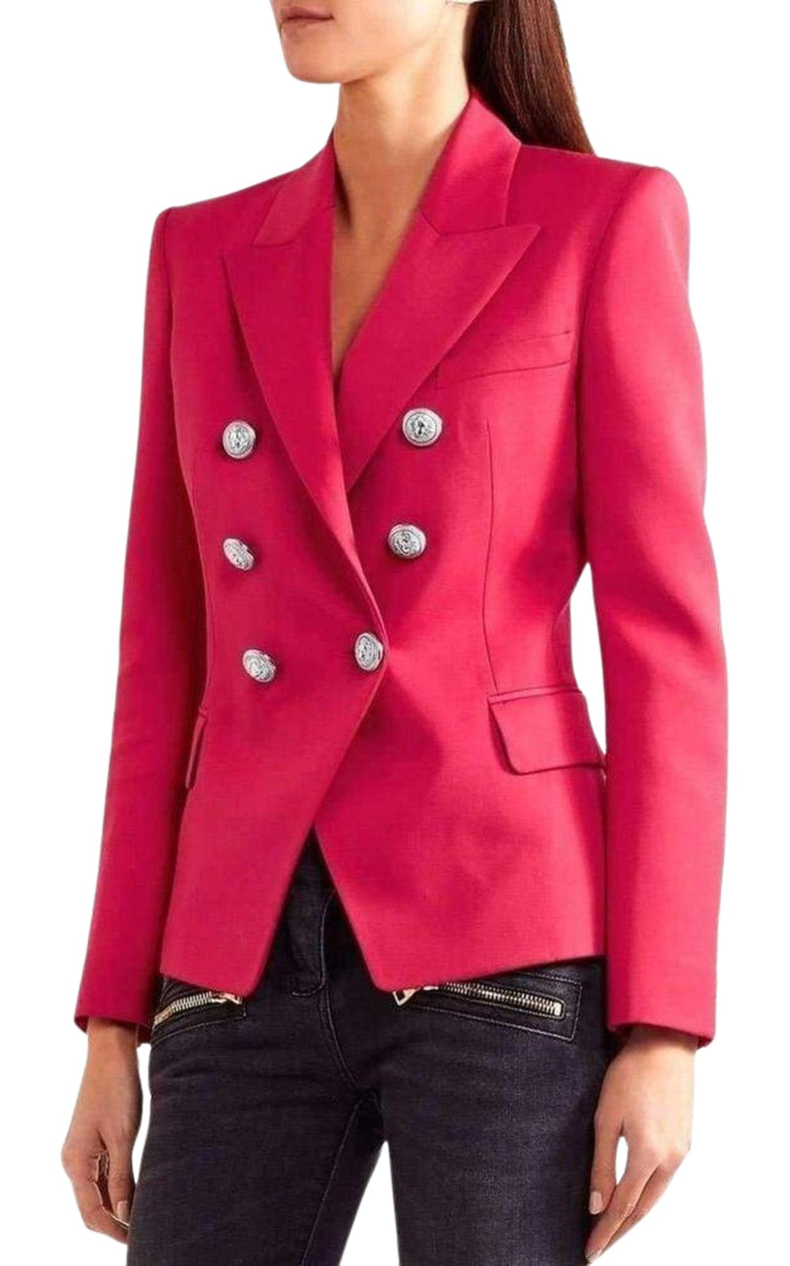 Red Double Breasted Wool Jacket - 3