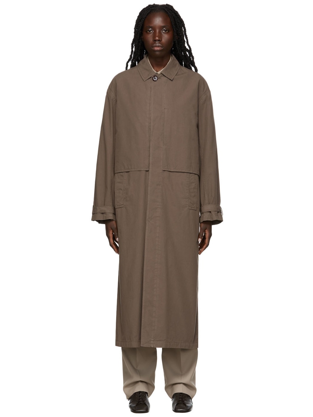 Brown Storm Flap Trench Coat - 1