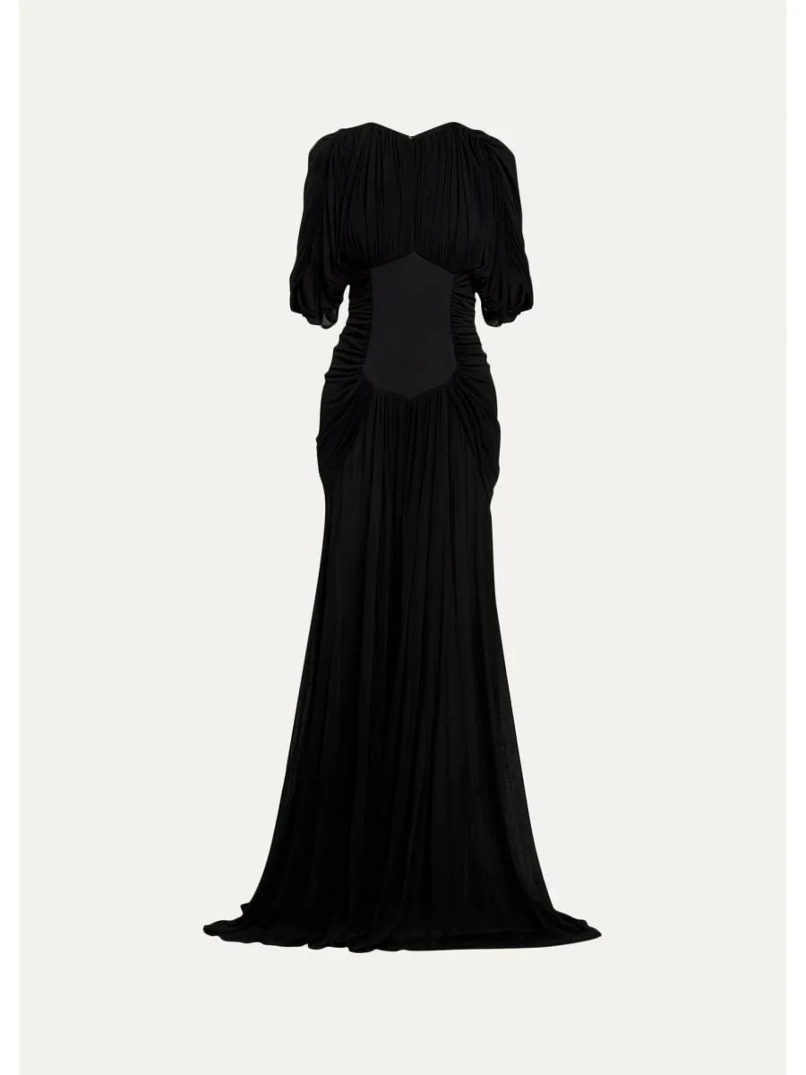 Micka Shirred Jersey Short-Sleeve Maxi Dress - 1