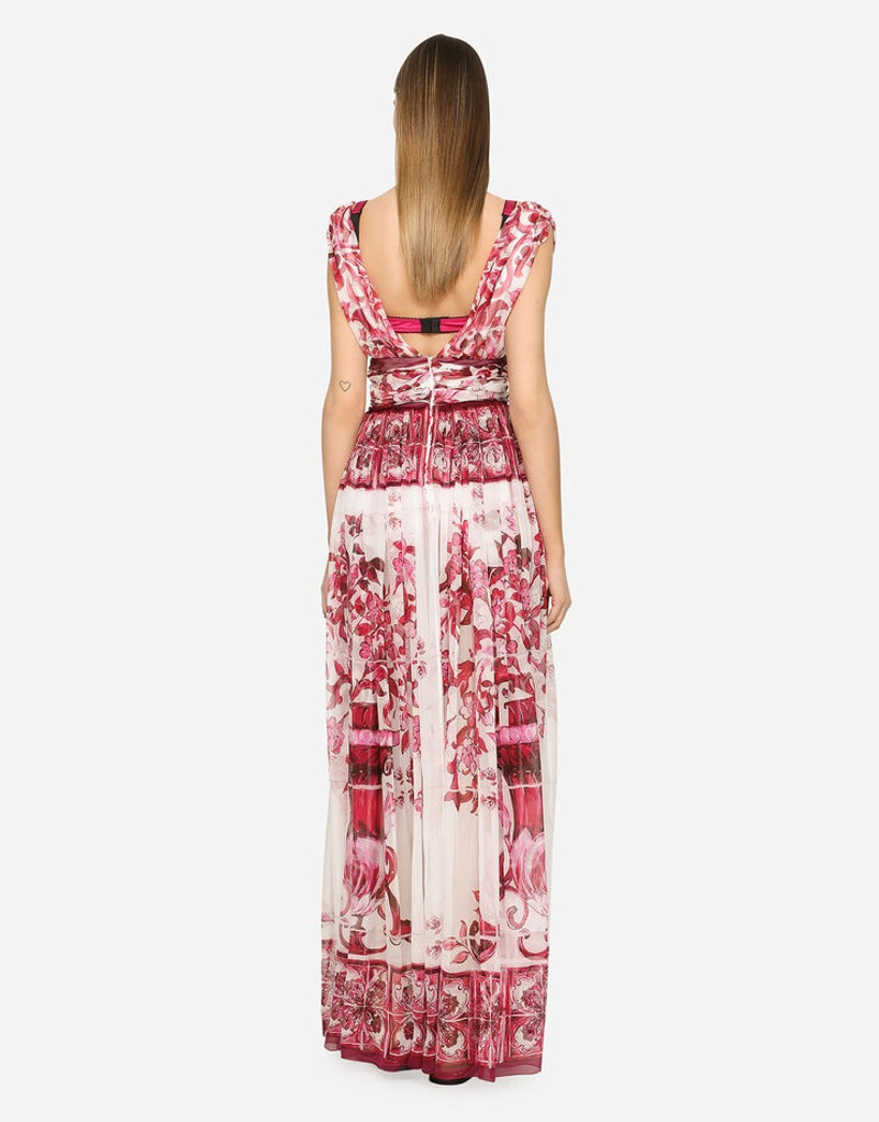 Long Majolica-print chiffon dress 3