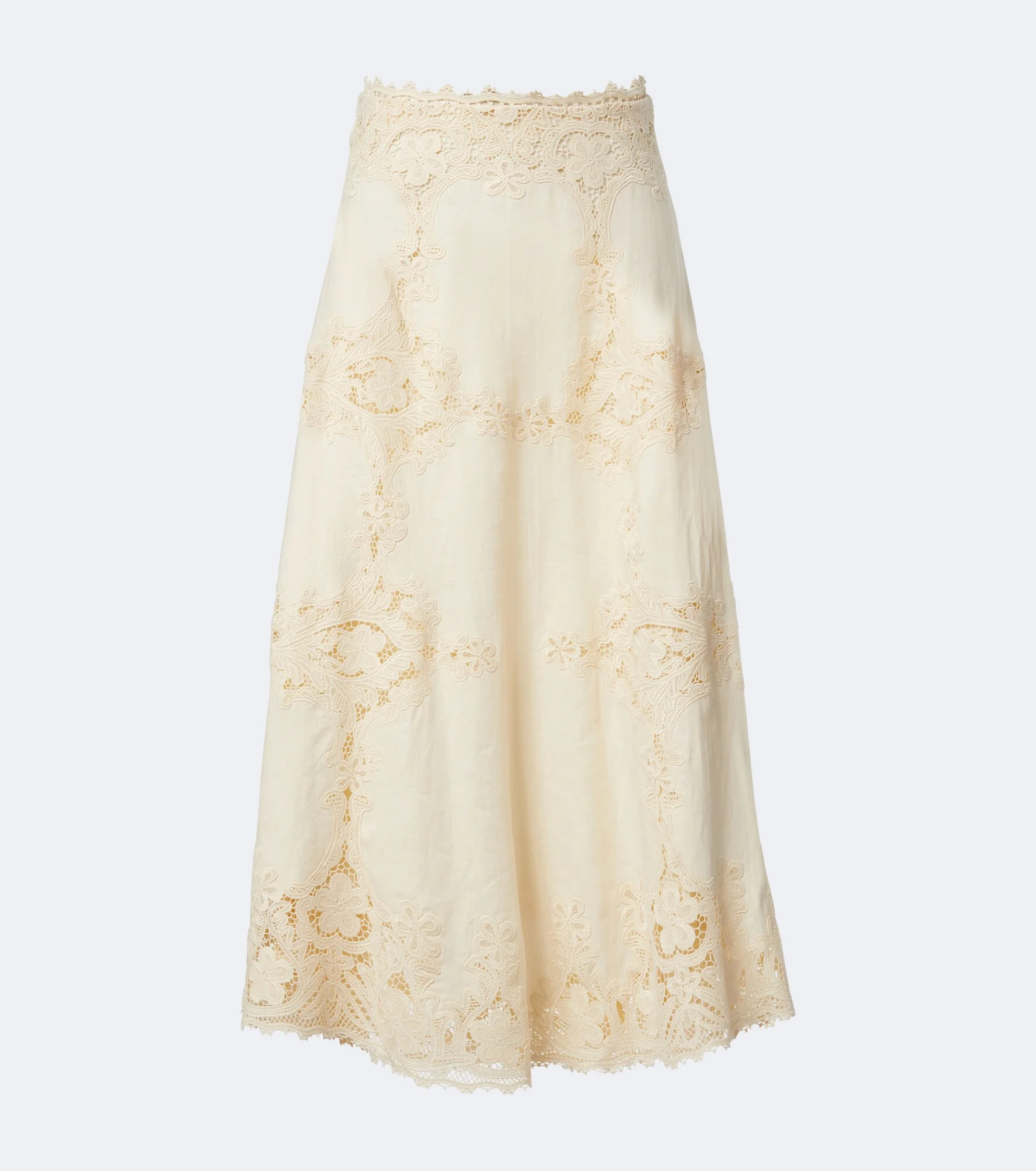 Fleur crochet-trimmed linen midi skirt - 1