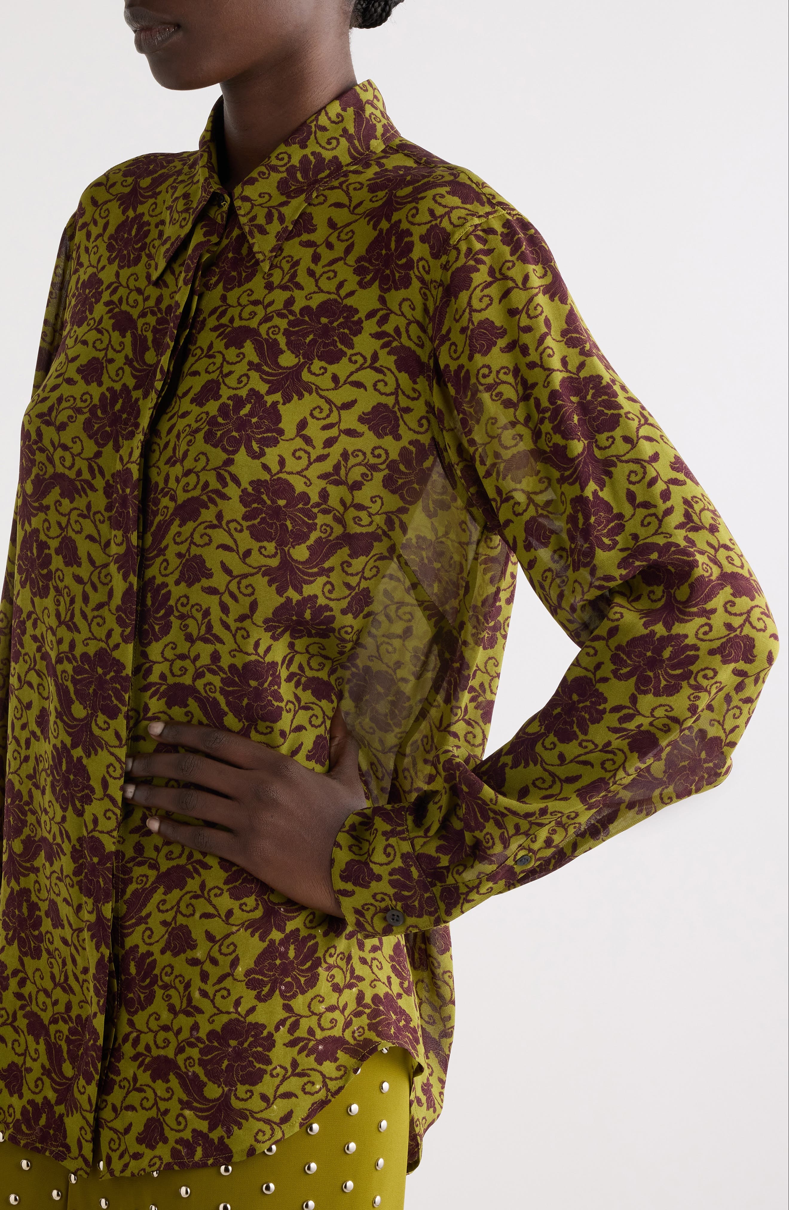 Dries Van Noten Chowy Floral Button-Up Shirt in Olive at Nordstrom - 5