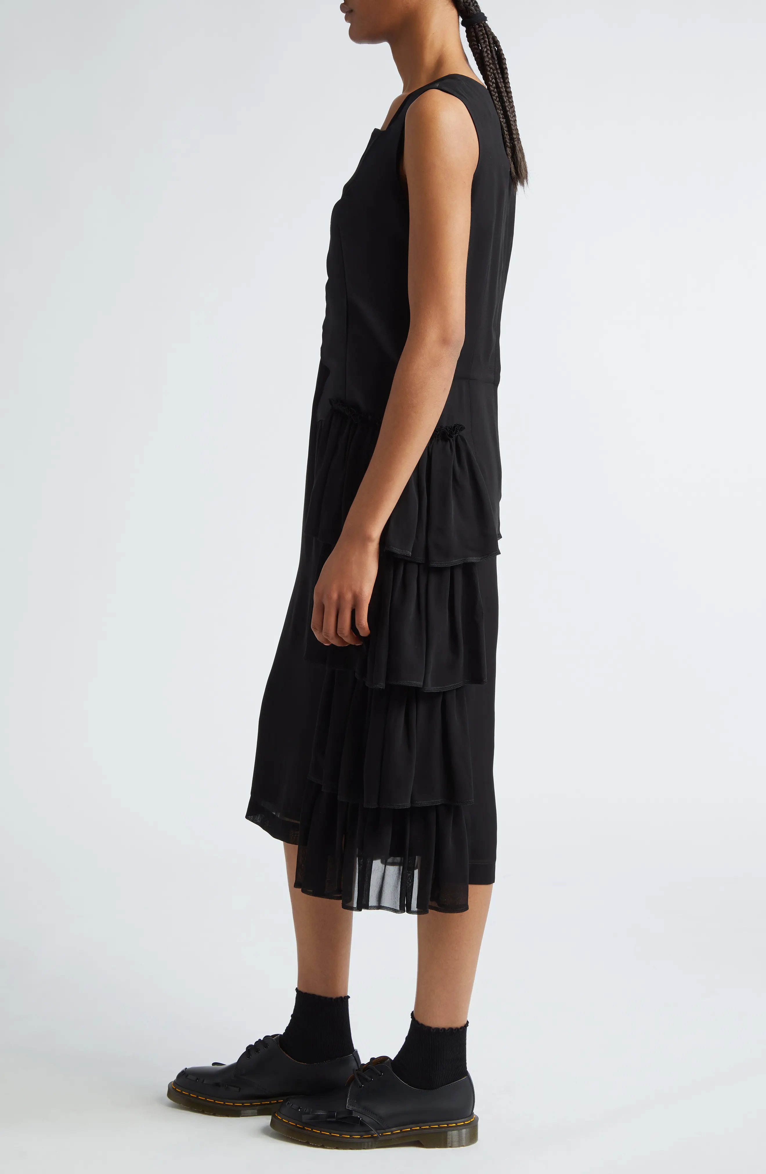 Mixed Media Tiered Ruffle Sheath Dress - 3