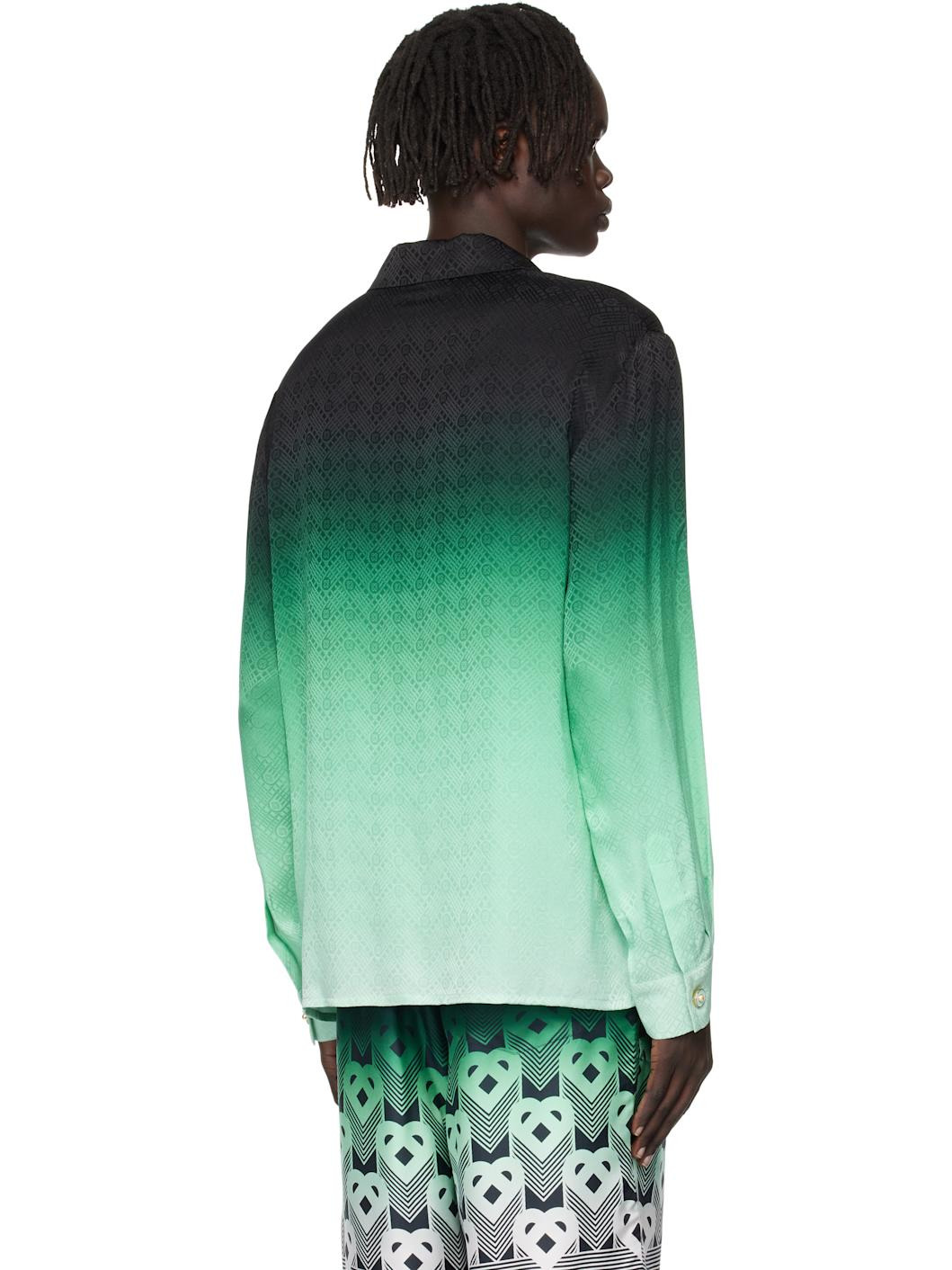 Green & Black Ping Pong Long Sleeve Silk Shirt - 3