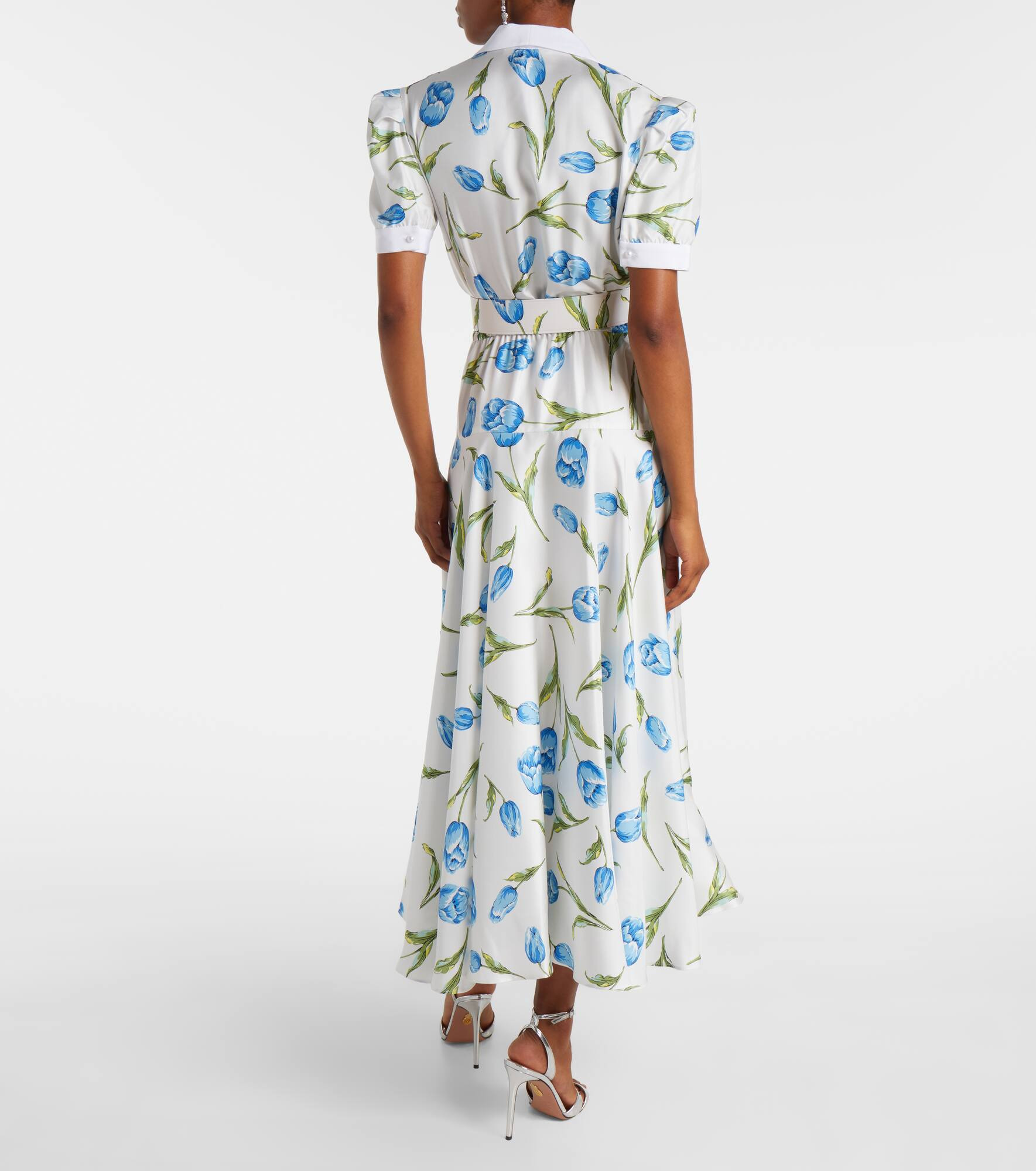 Belted floral silk twill midi dress - 3