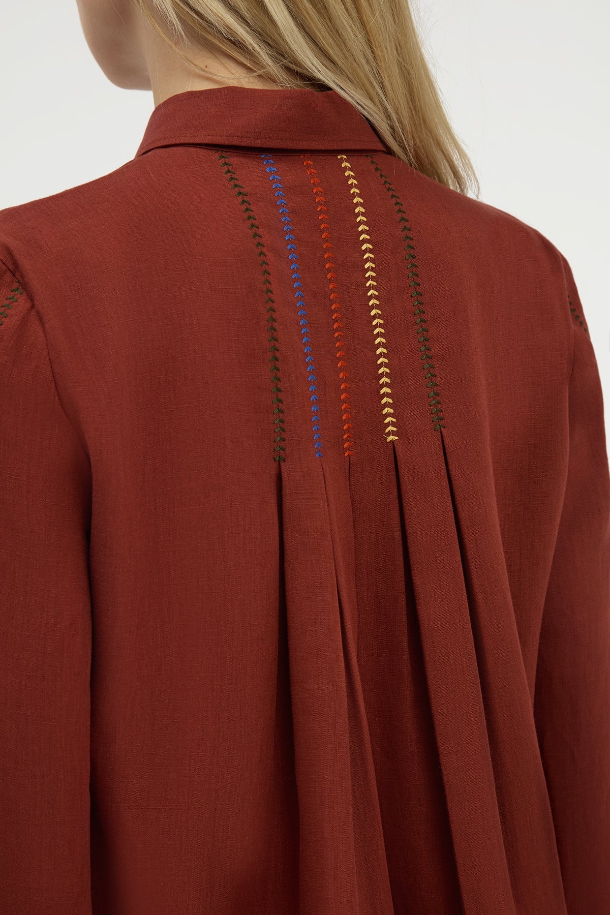 Inga Blouse in Burnt Sienna Multi Aloe Linen - 6