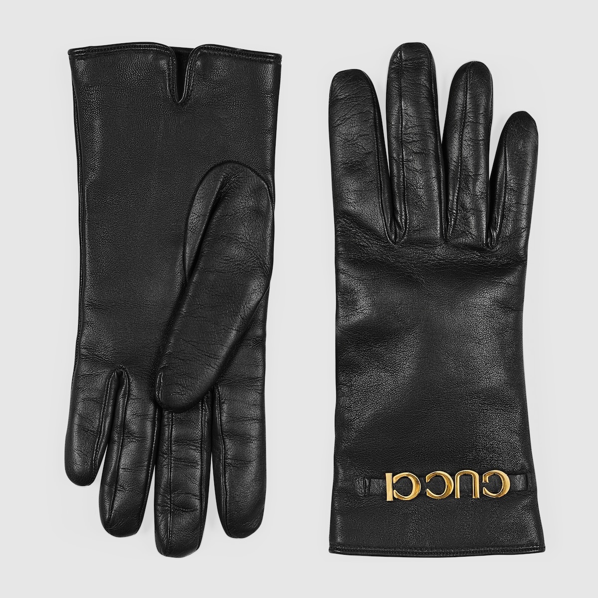 Leather gloves with Gucci script - 1
