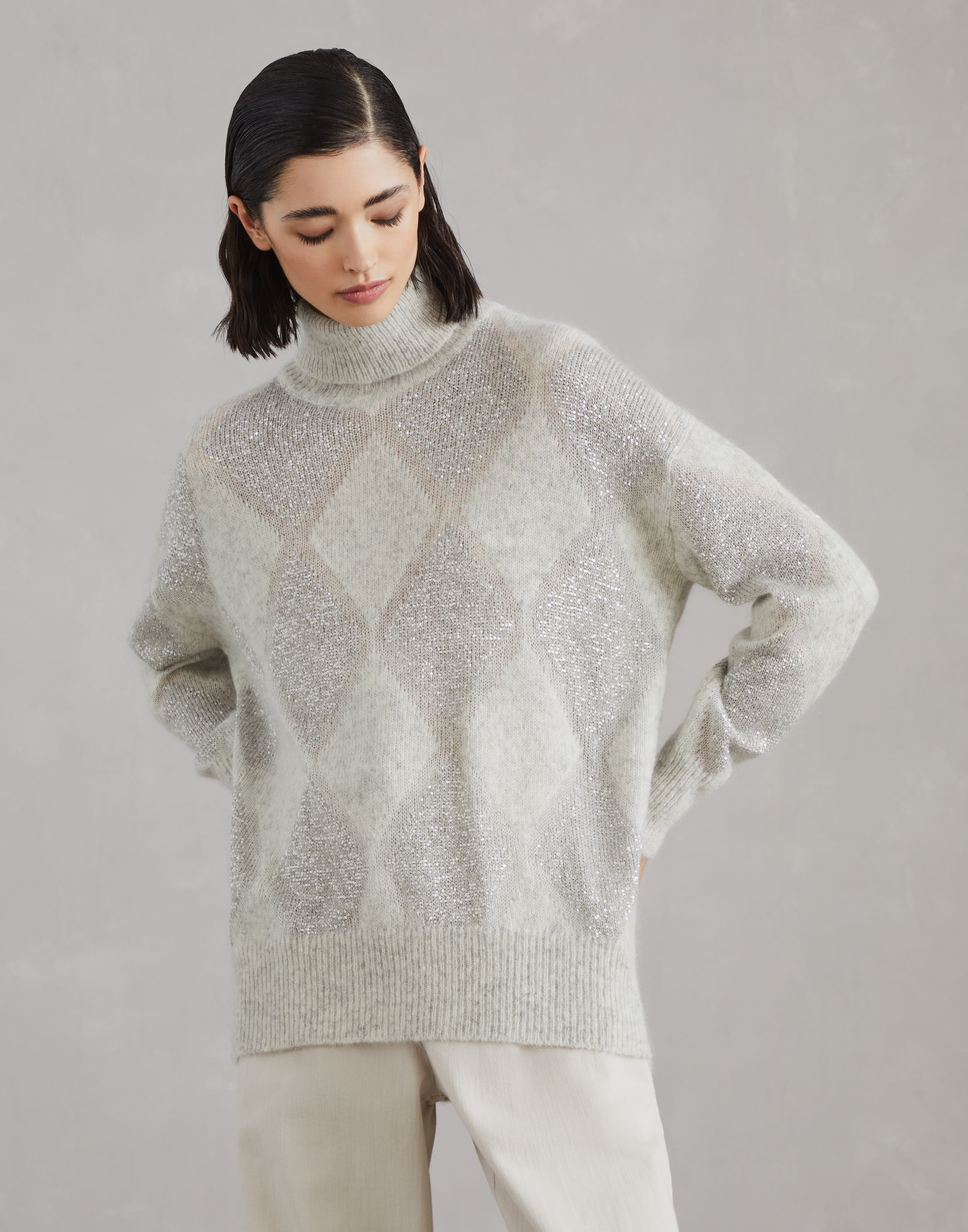 Wool and mohair dazzling argyle turtleneck sweater - 1