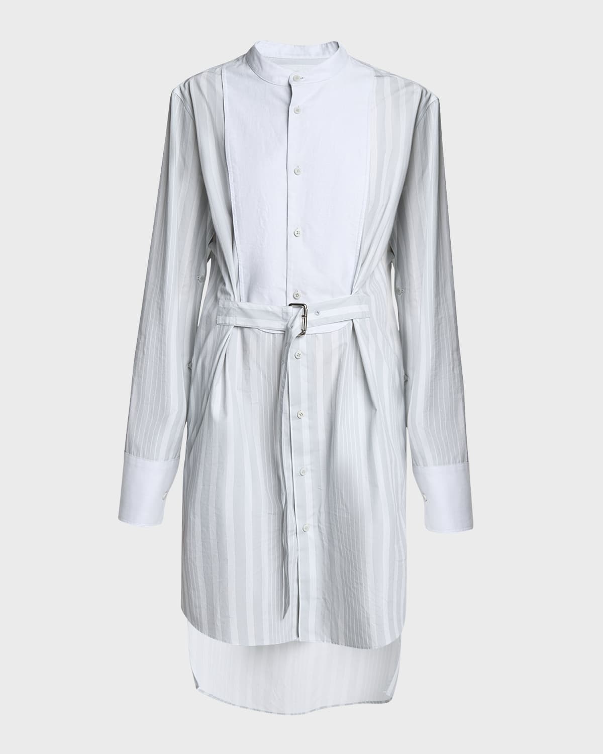 Stripe Belted Tuxedo Shirt Dress - 1