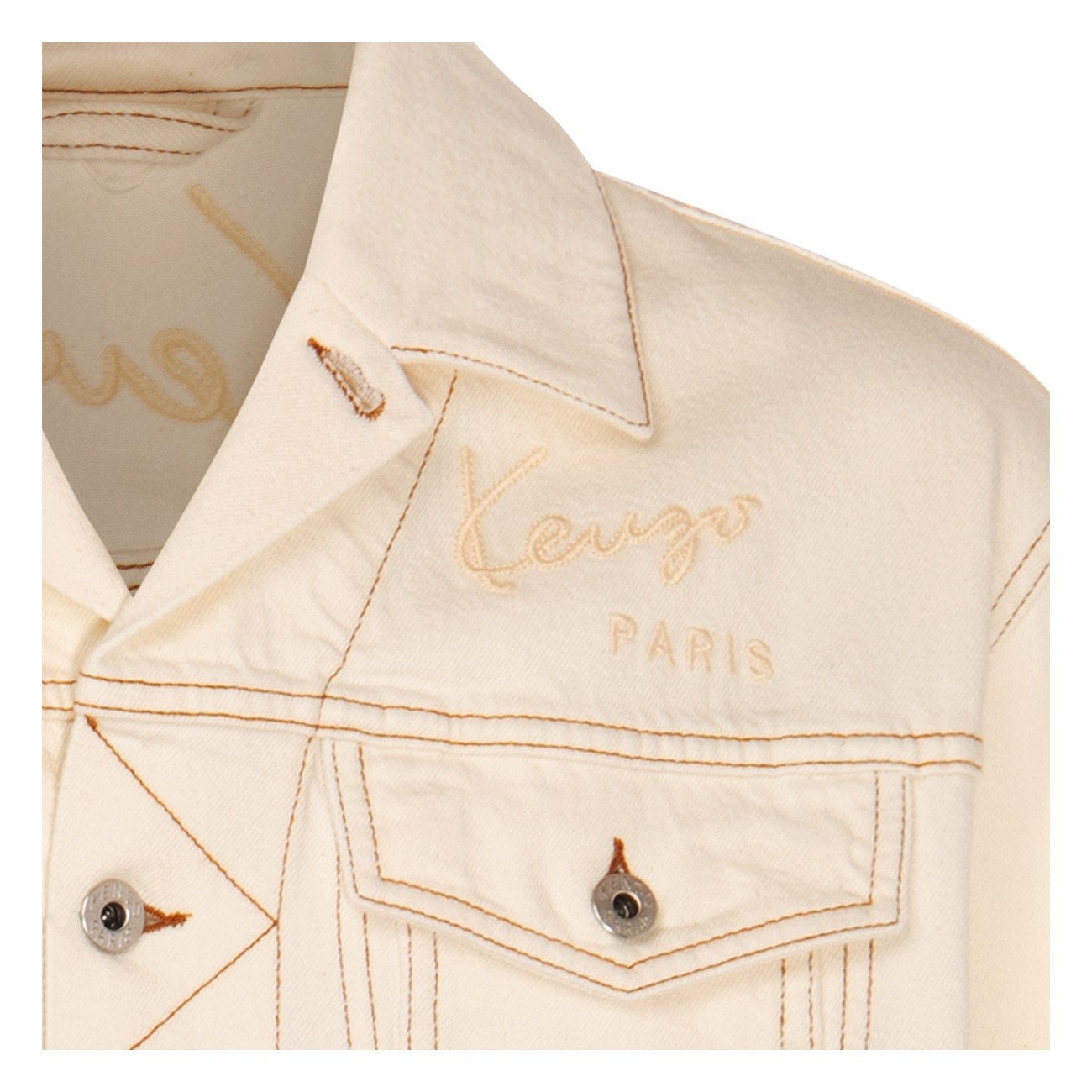 cream cotton denim jacket - 3