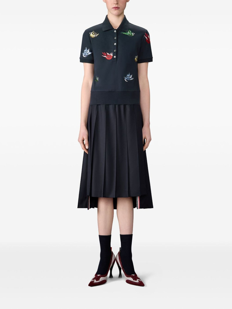 Thom Browne bird-embroidered rib-cuff polo shirt outlook