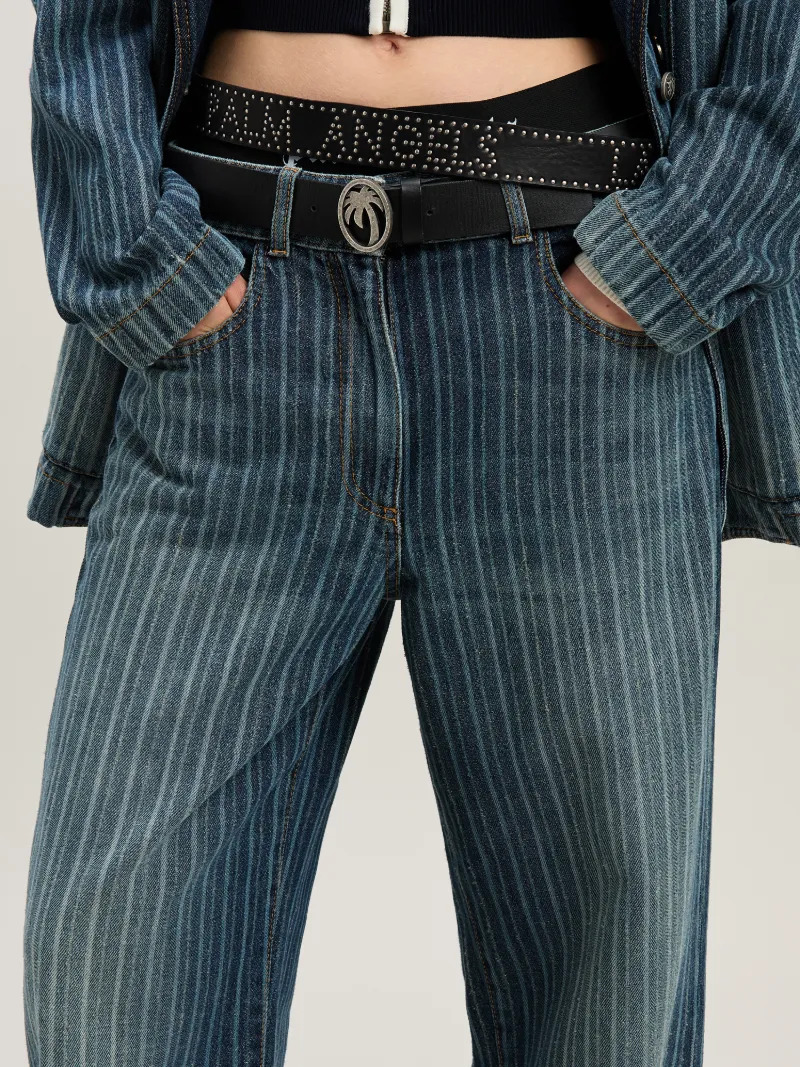 Laser pinstriped denim pants - 6
