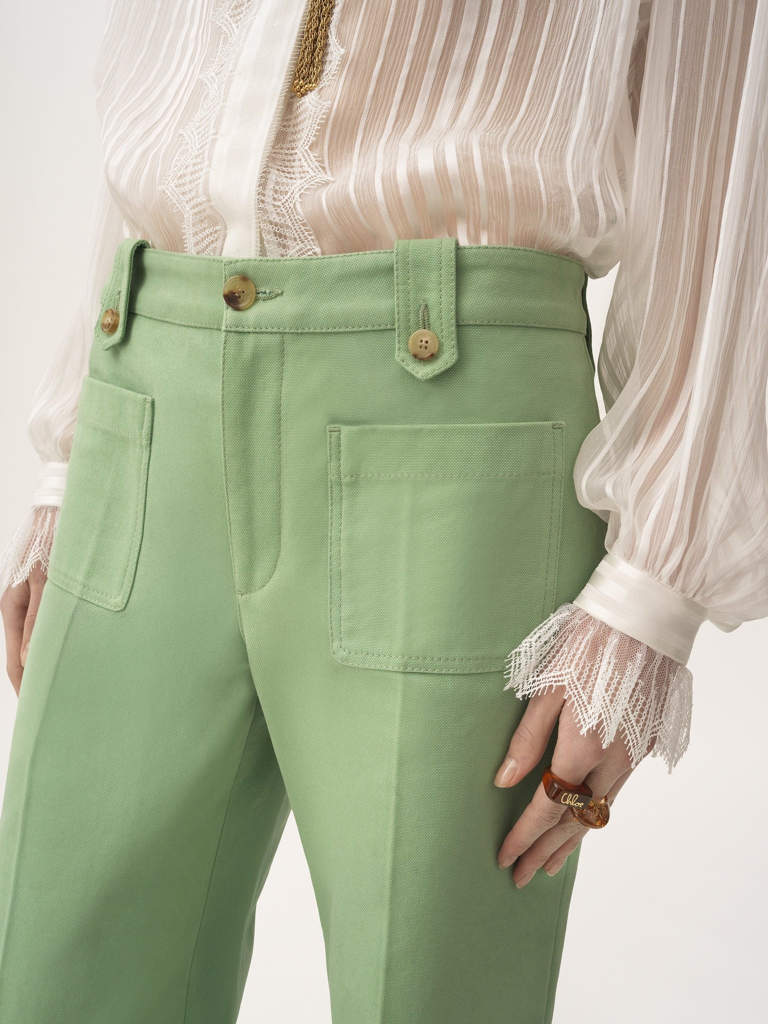 GATHERED BLOUSE IN SILK MOUSSELINE & LACE - 7