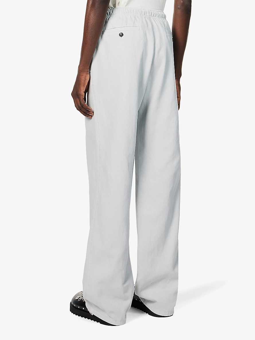 Brand-embroidered wide-leg relaxed-fit twill trousers - 4
