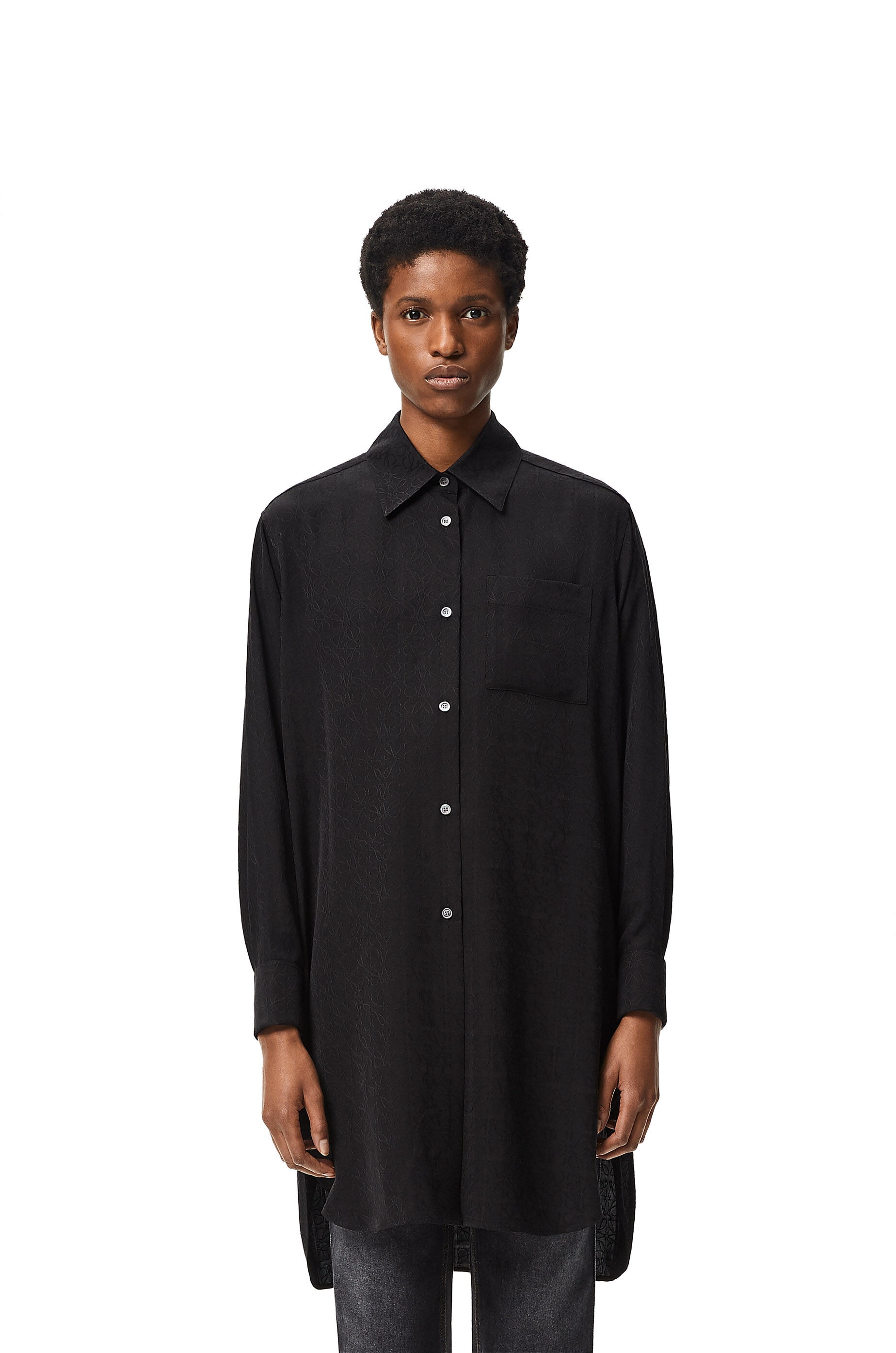 Anagram jacquard  long shirt in silk - 3