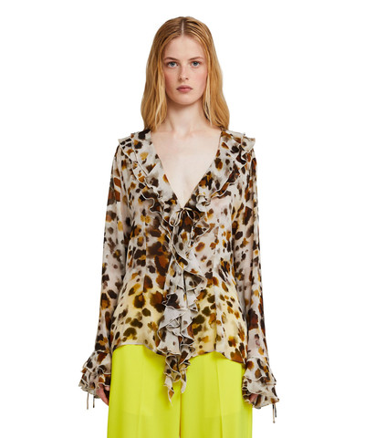 MSGM Ruffled blouse with georgette "watercolor leopard" print outlook