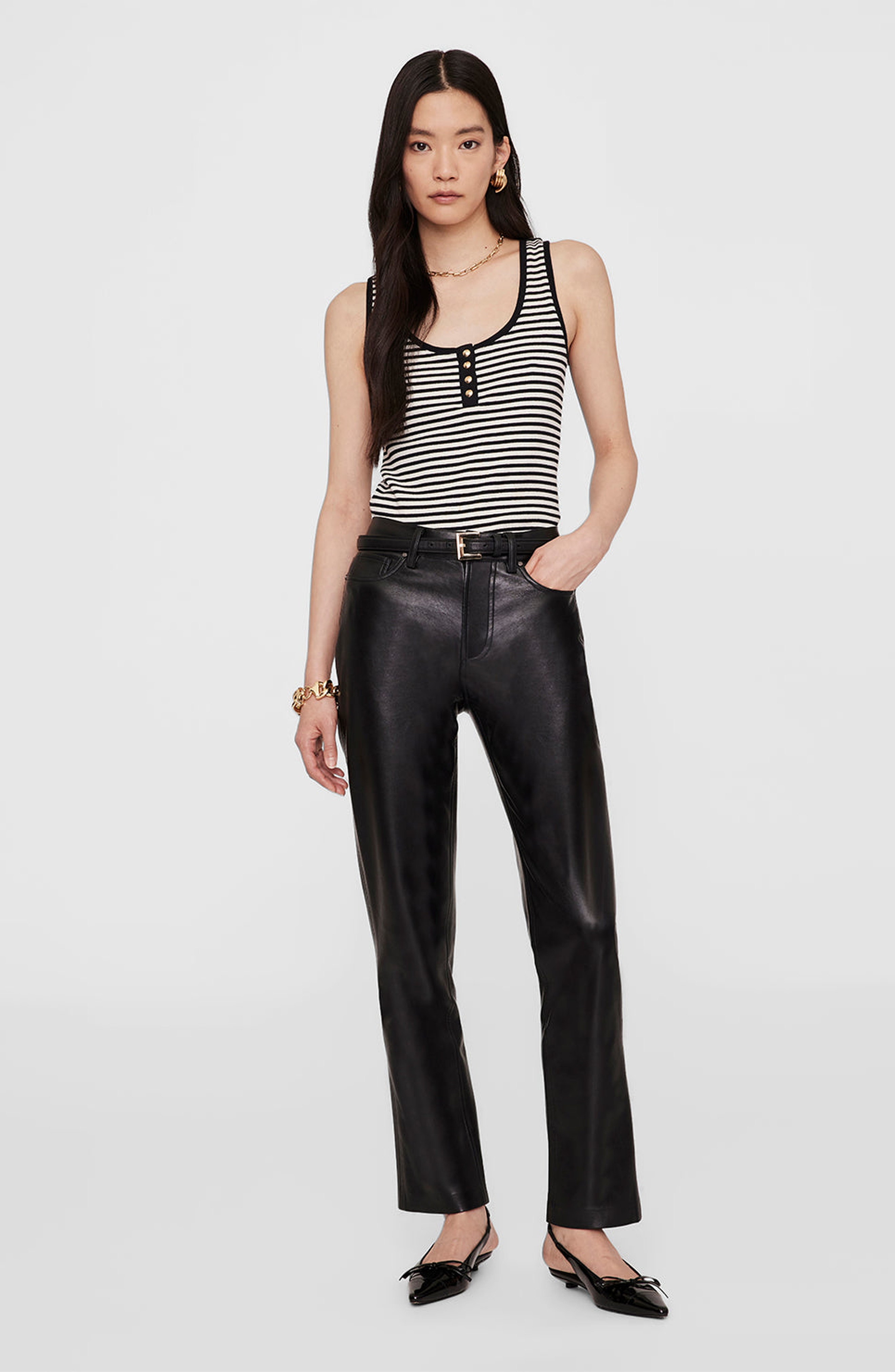 ANINE BING Alessia Tank Top in Cream /Black Stripe at Nordstrom - 1