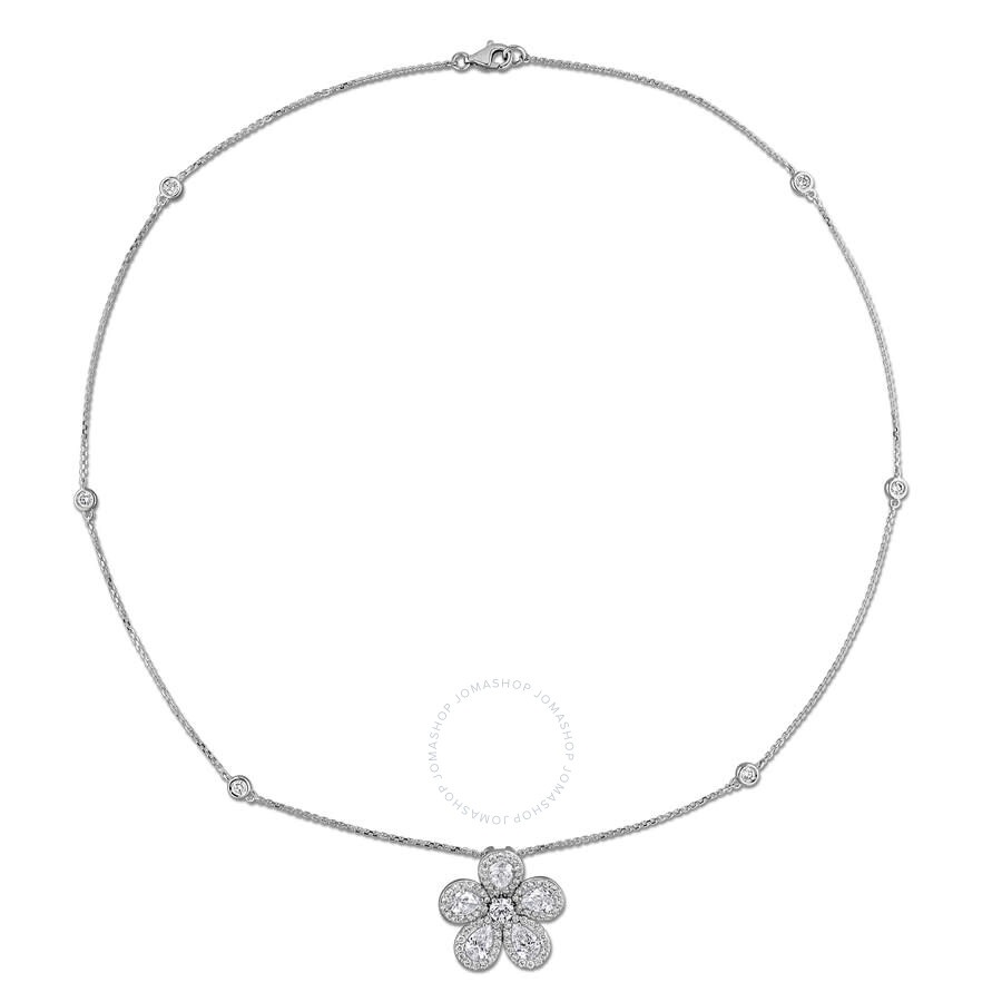 Created Forever - Created Forever 3 1/4ct TW Lab-Grown Diamond Flower Pendant with Chain in 14k White Gold - 17 in - 4