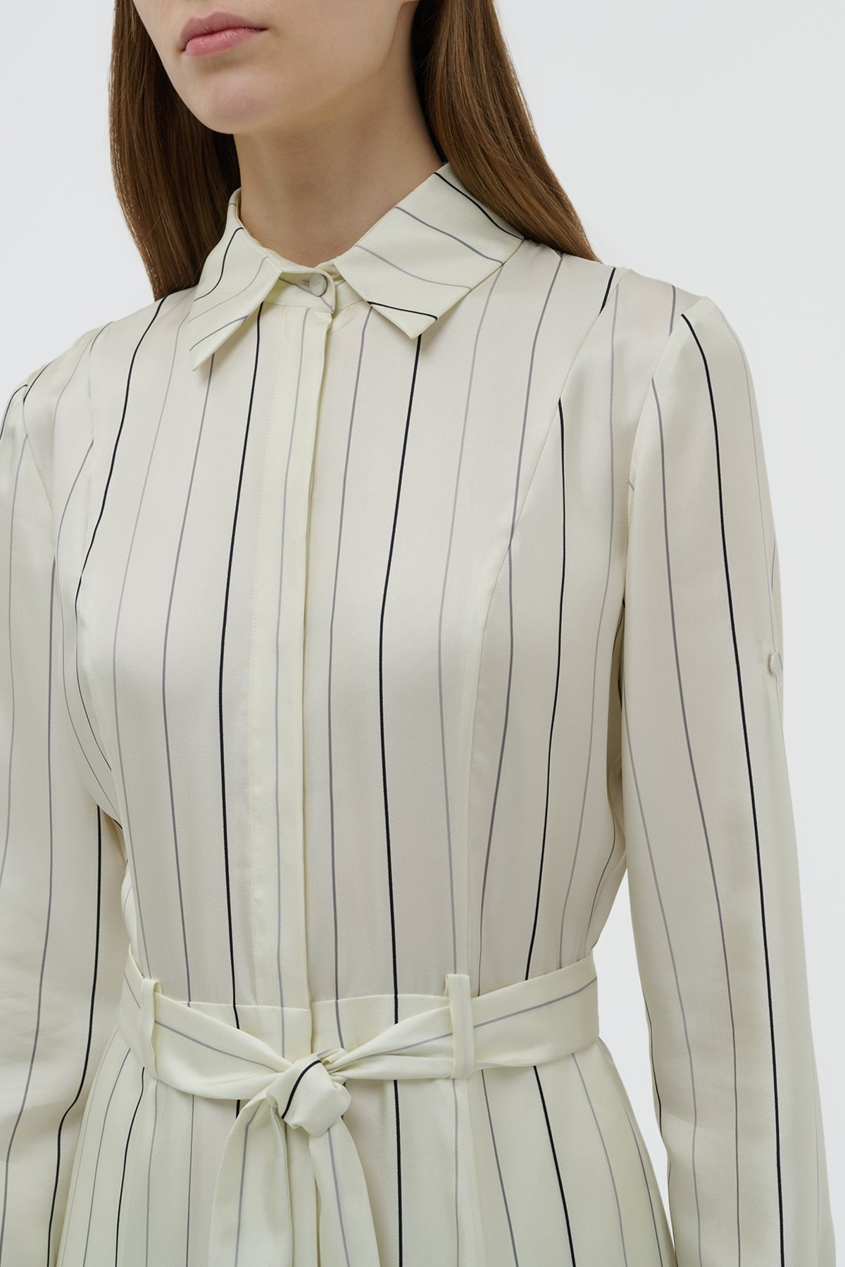 Galway Shirtdress in Ivory Multi Pinstripe Silk Twill - 5