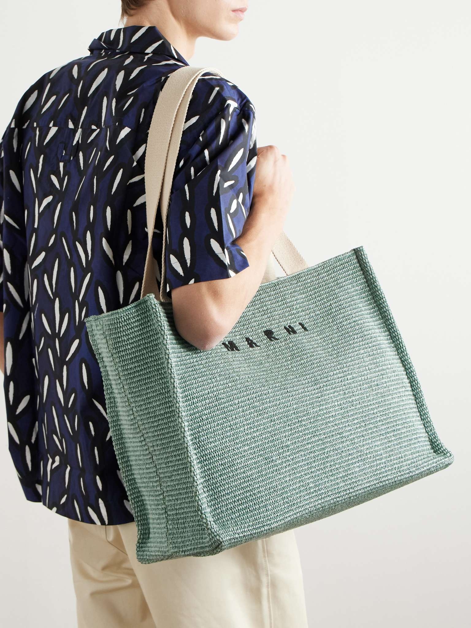 Logo-Embroidered Woven Raffia Tote Bag - 2
