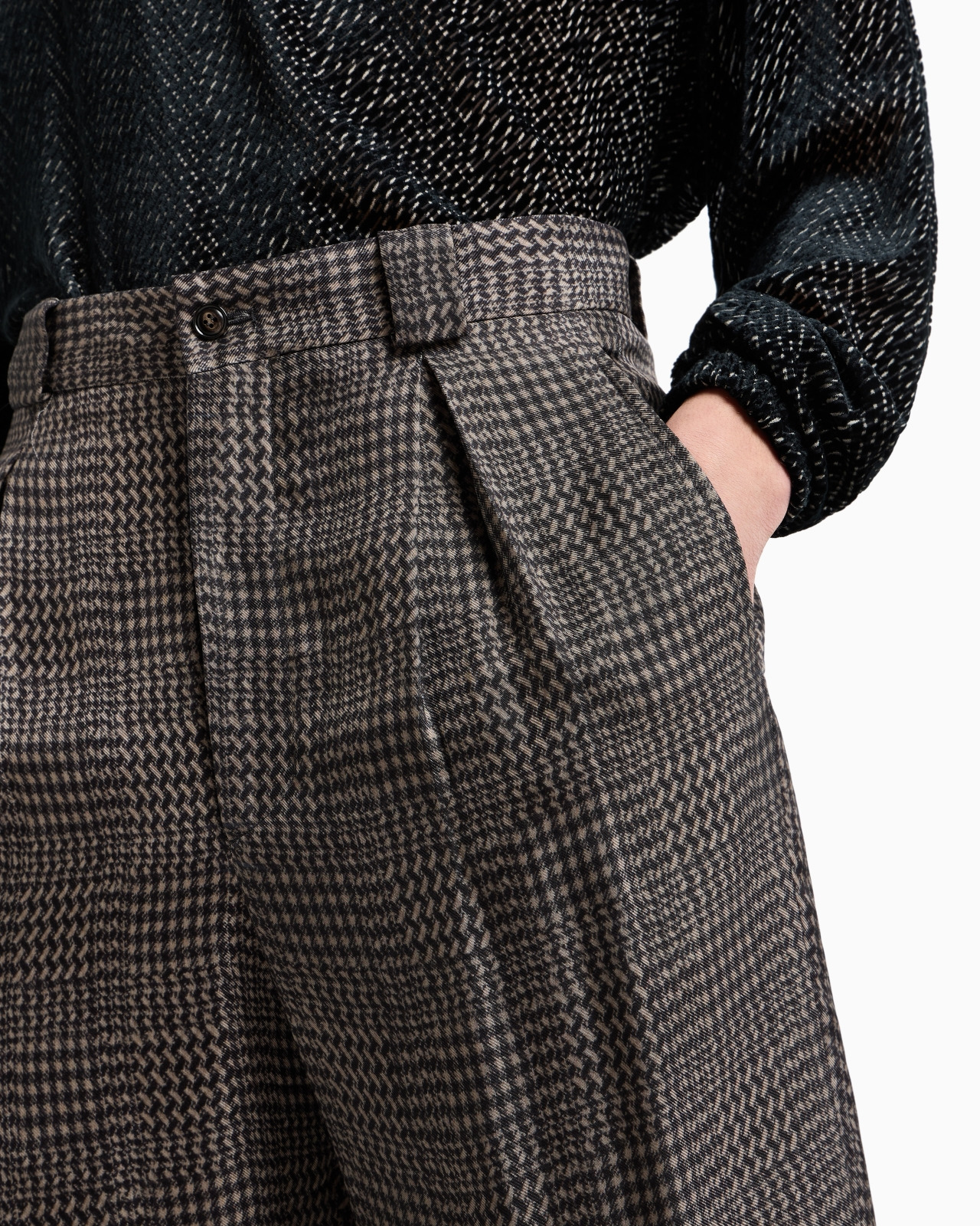 HOUNDSTOOTH VISCOSE ONE-PLEAT TROUSERS - 5
