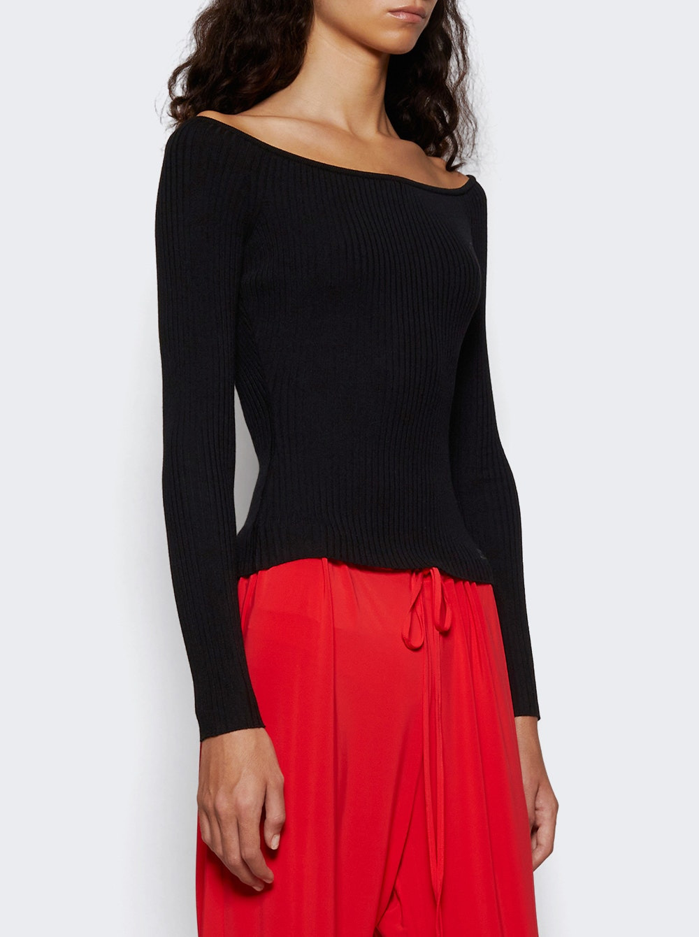 Off Shoulder Rib Knit Top Black - 2