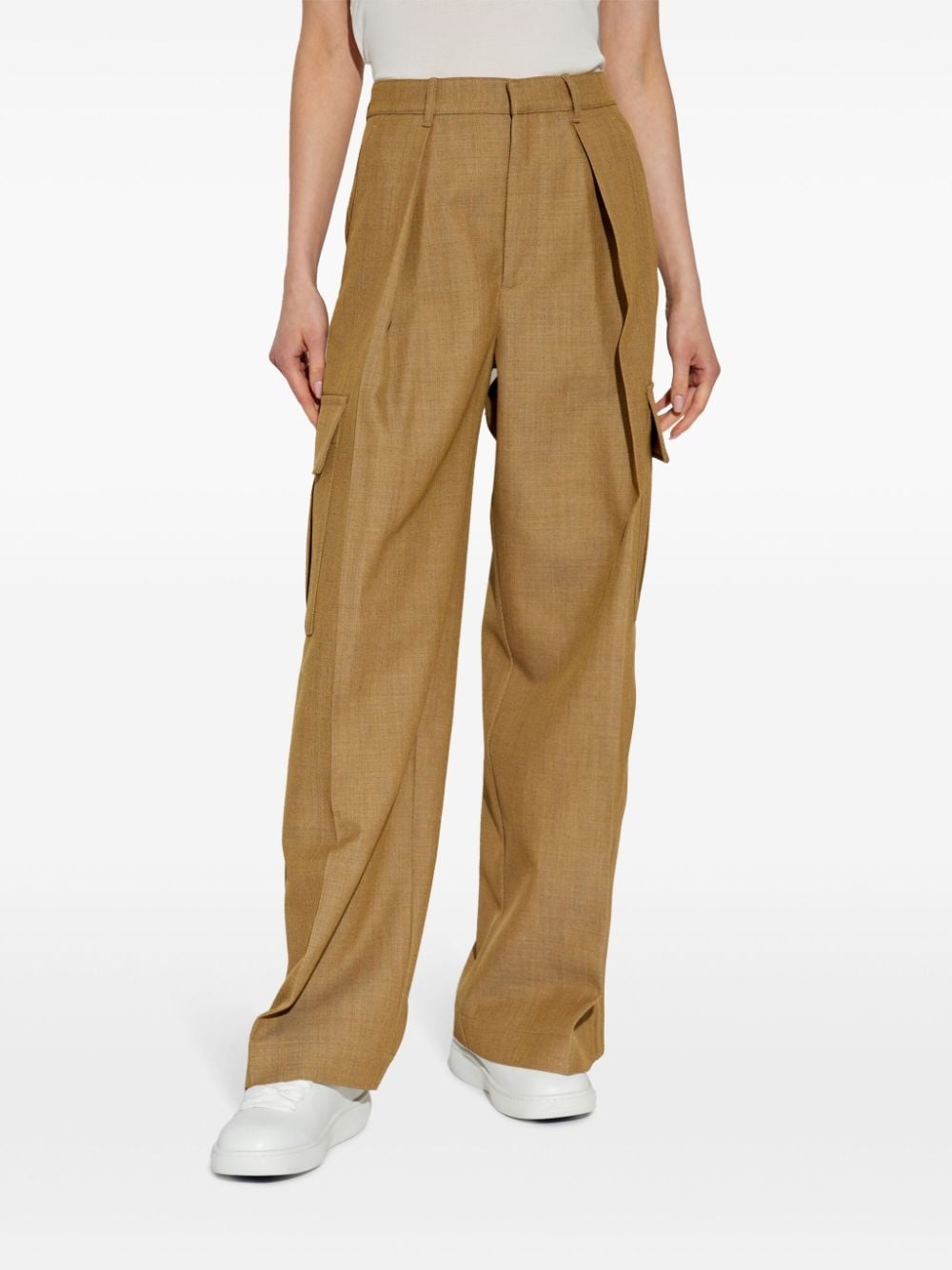 pleat-detail wool cargo trousers - 3