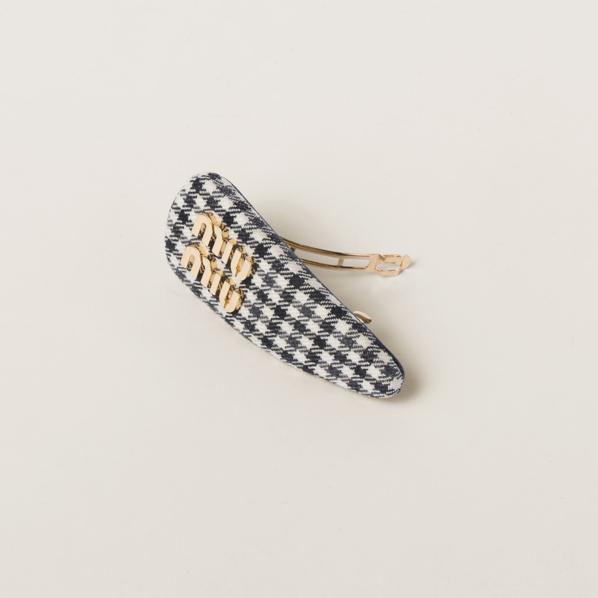 Gingham check wool hair clip - 2