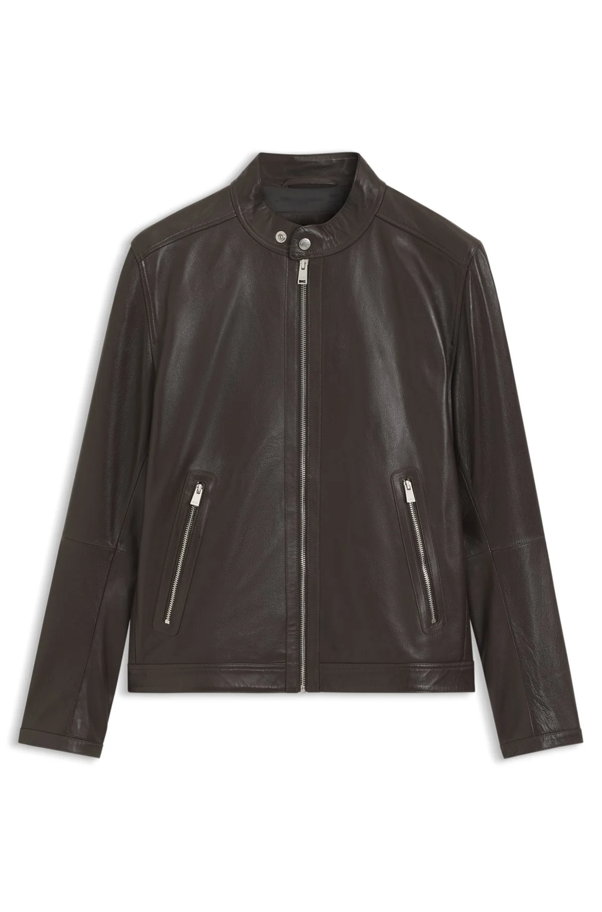 GRAINED LEATHER JACKET WITH LOGO TRIM - 1
