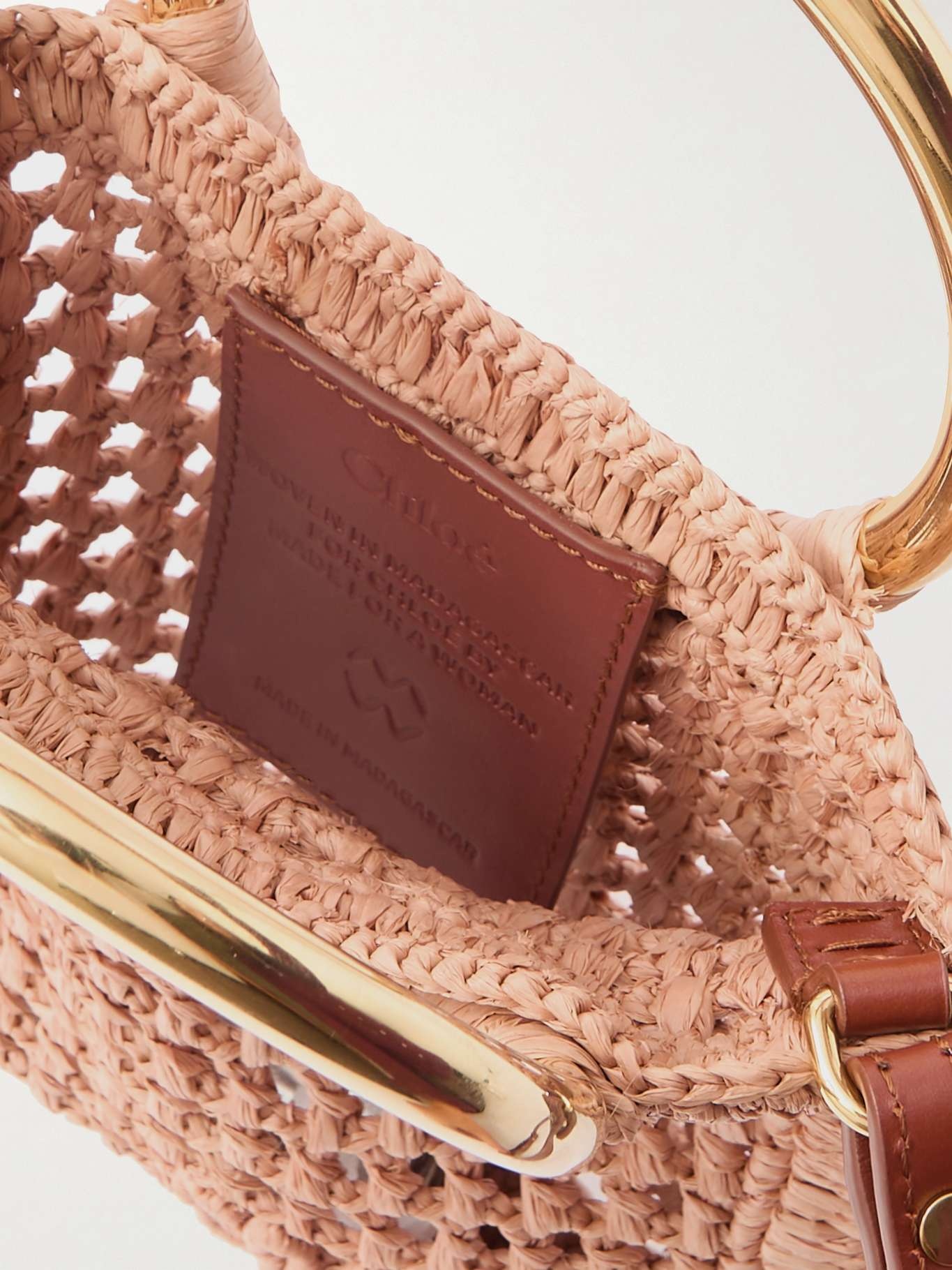 Summer Banana small leather-trimmed woven raffia tote bag Beige - 5