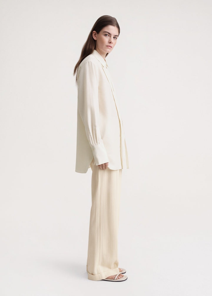 Pleated silk shirt macadamia - 3