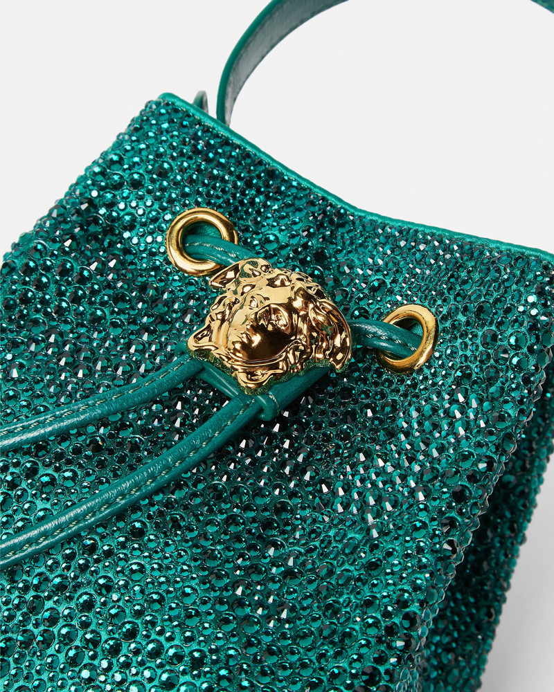 La Medusa Embellished Satin Mini Bucket Bag 4