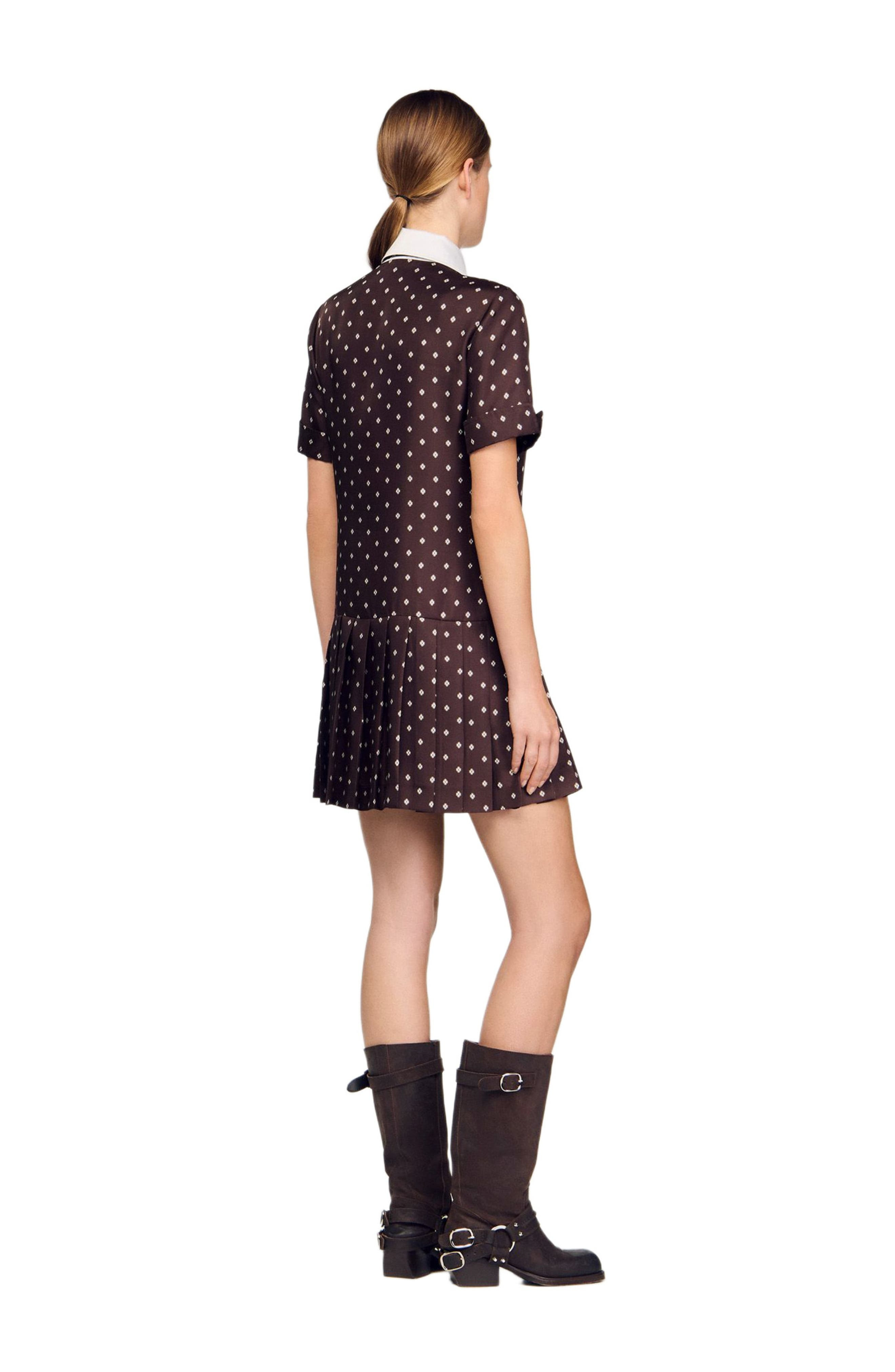 SANDRO Printed satin-effect short dress in Brown /White at Nordstrom - 3