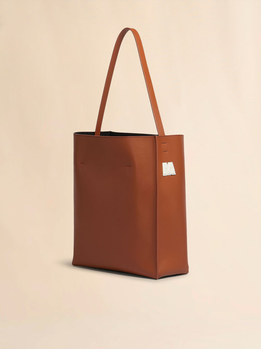 BROWN LEATHER MUSEO MEDIUM HOBO BAG WITH PATCHES - 5