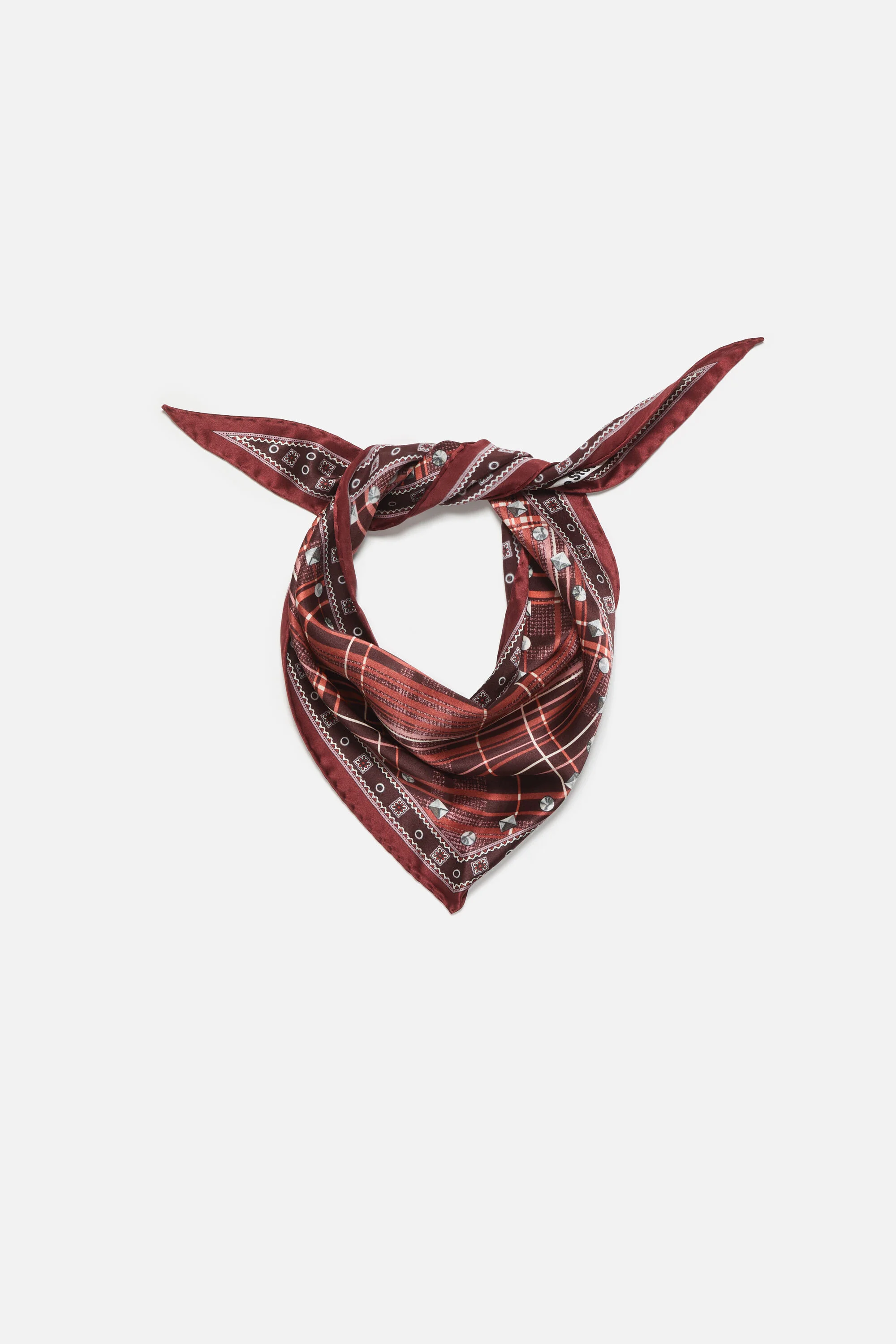 Checkered silk bandana - Burgundy/brown - 1