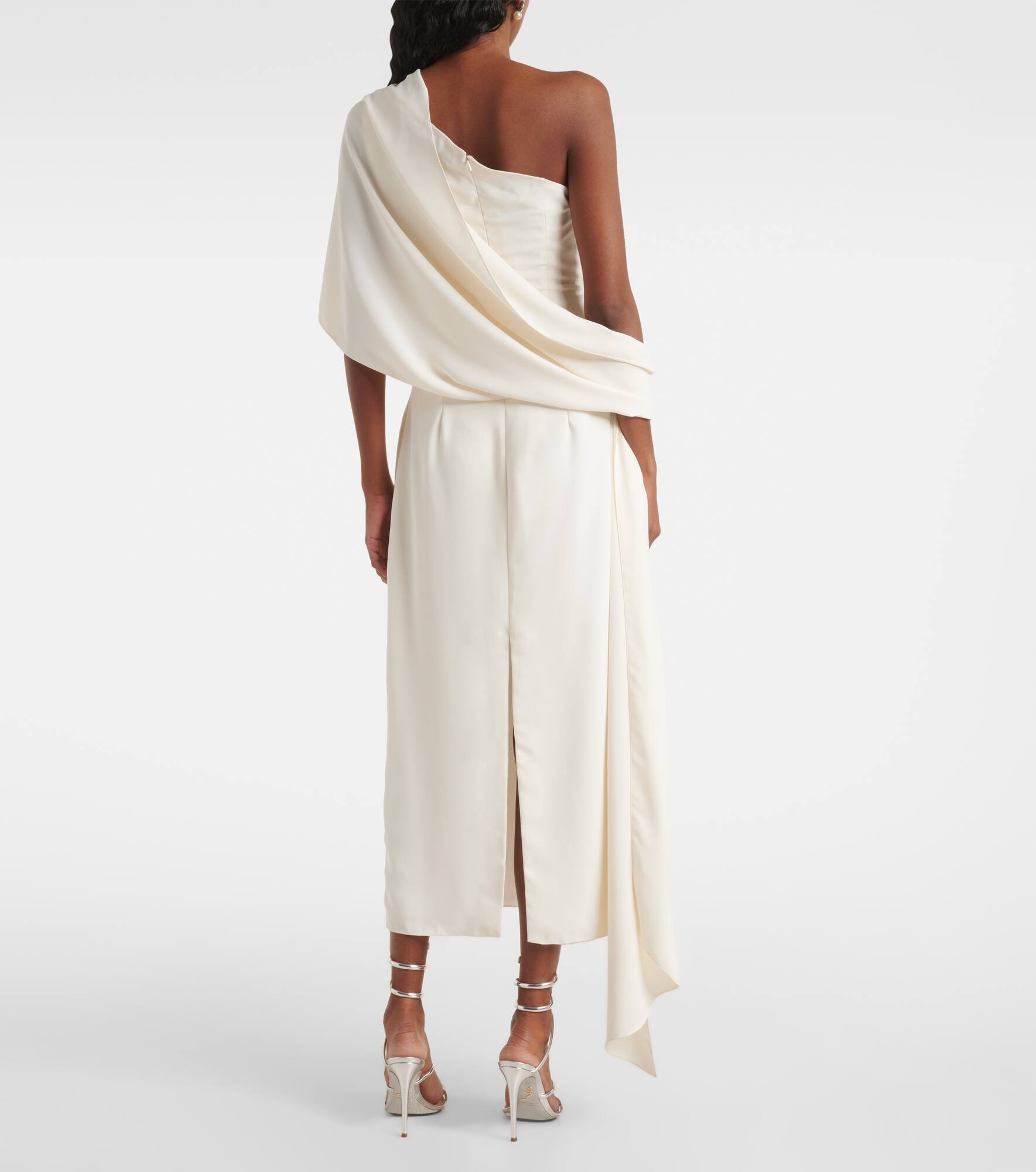 Caped one-shoulder silk crêpe cocktail dress - 3
