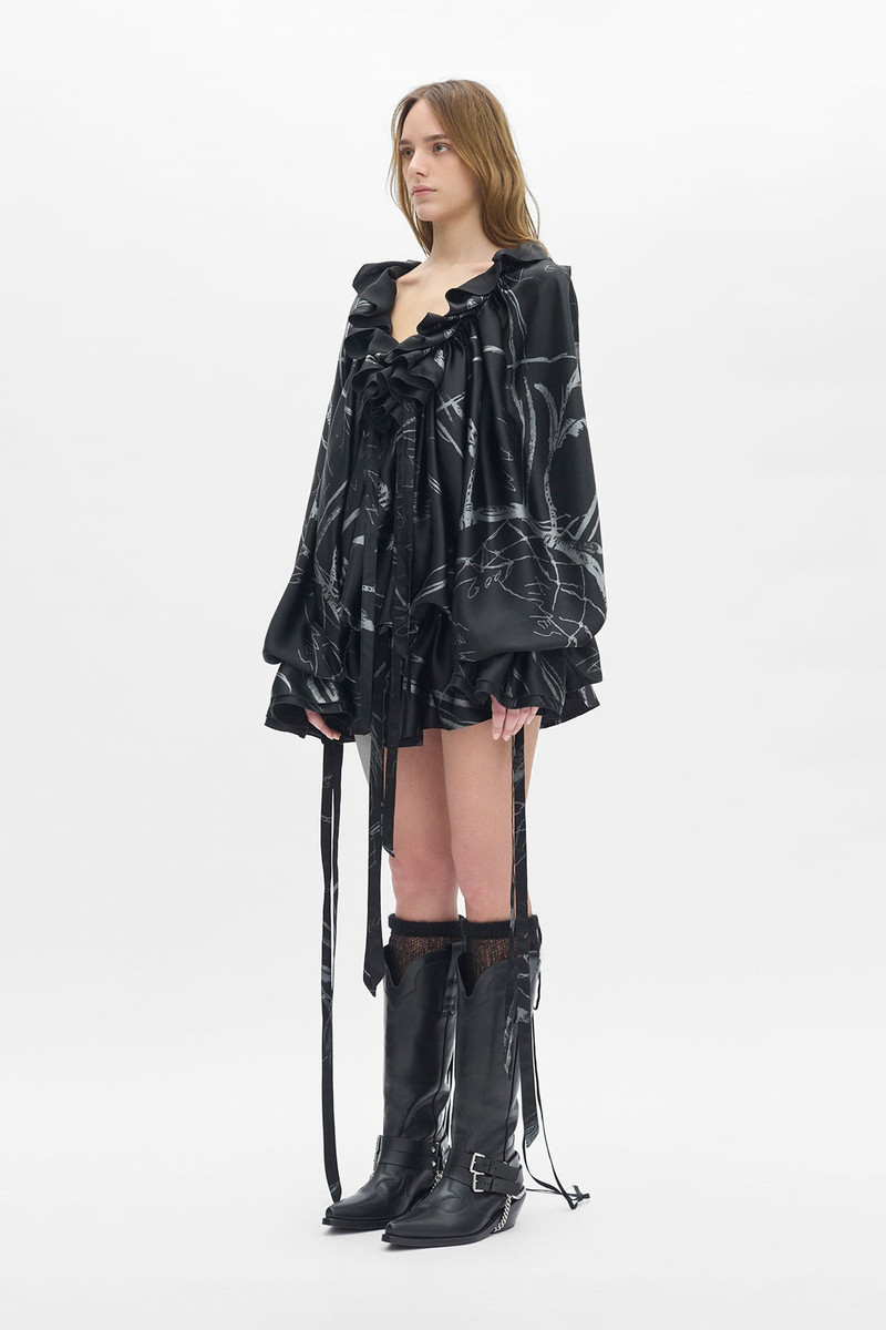 Ann Demeulemeester Bregje Ruffled Dress With Drawsting Dreamcatcher Print outlook
