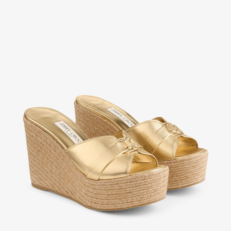 Leda Wedge 100 Gold Metallic Nappa Leather Mule Wedge 2