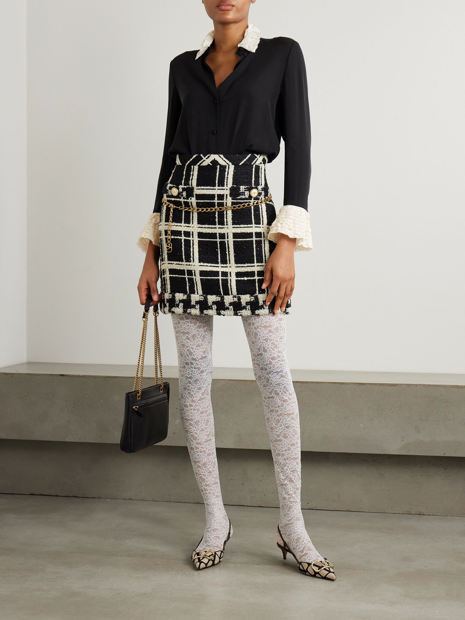 Lace-trimmed silk-georgette shirt Black - 2