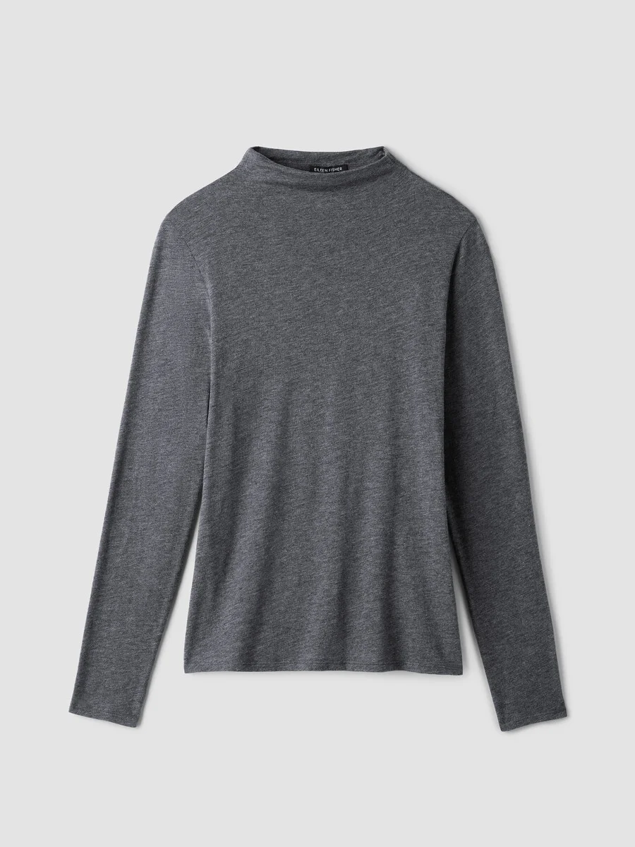 Mélange Sheer Cotton Blend Knit Funnel Neck Top - 1