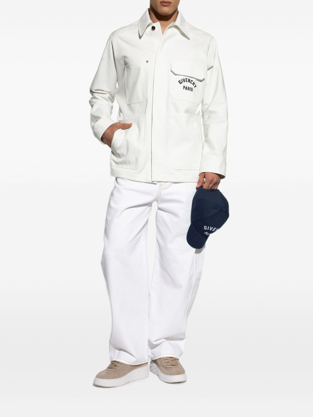 logo-embroidered shirt jacket - 2