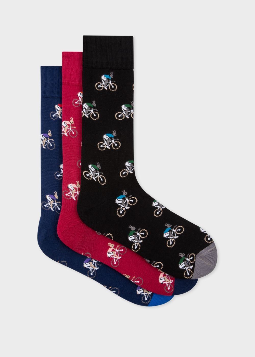 'Cycling Rabbits' Motif Socks Three Pack - 1